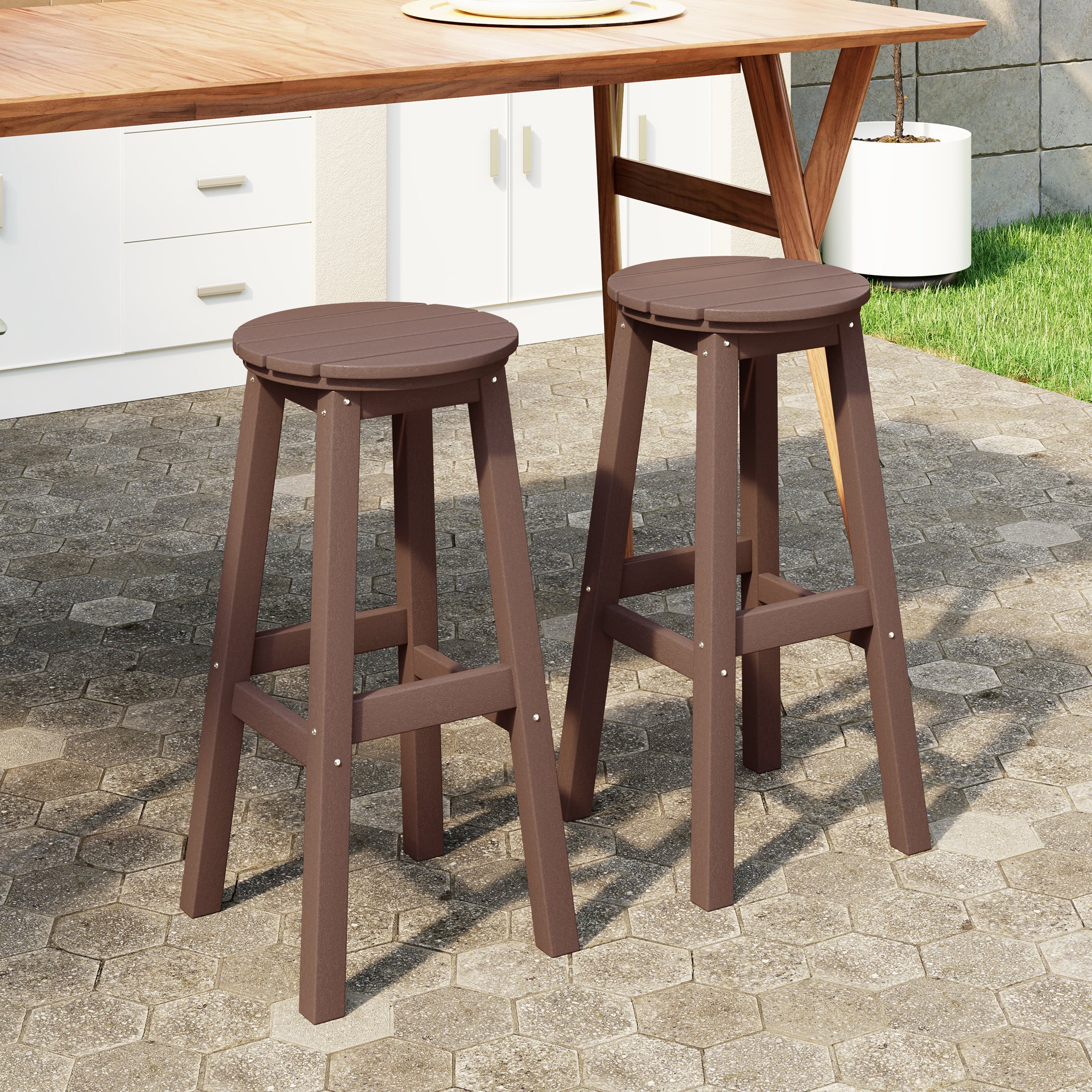 Paradise 29" HDPE Outdoor Patio Round Bar Stool Set of 2