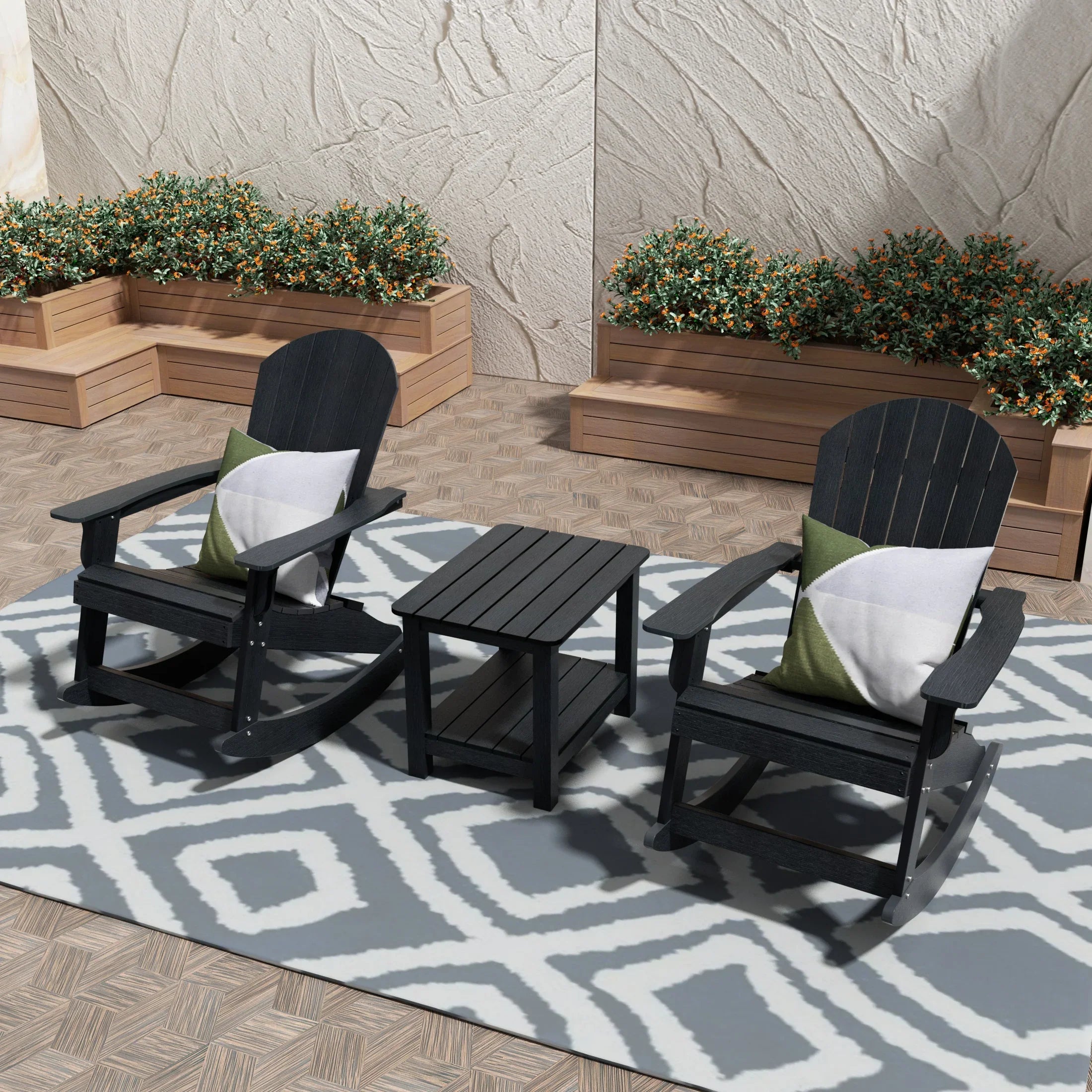 Florence 3-Piece HIPS Outdoor Rocking Adirondack Chair With Side Table