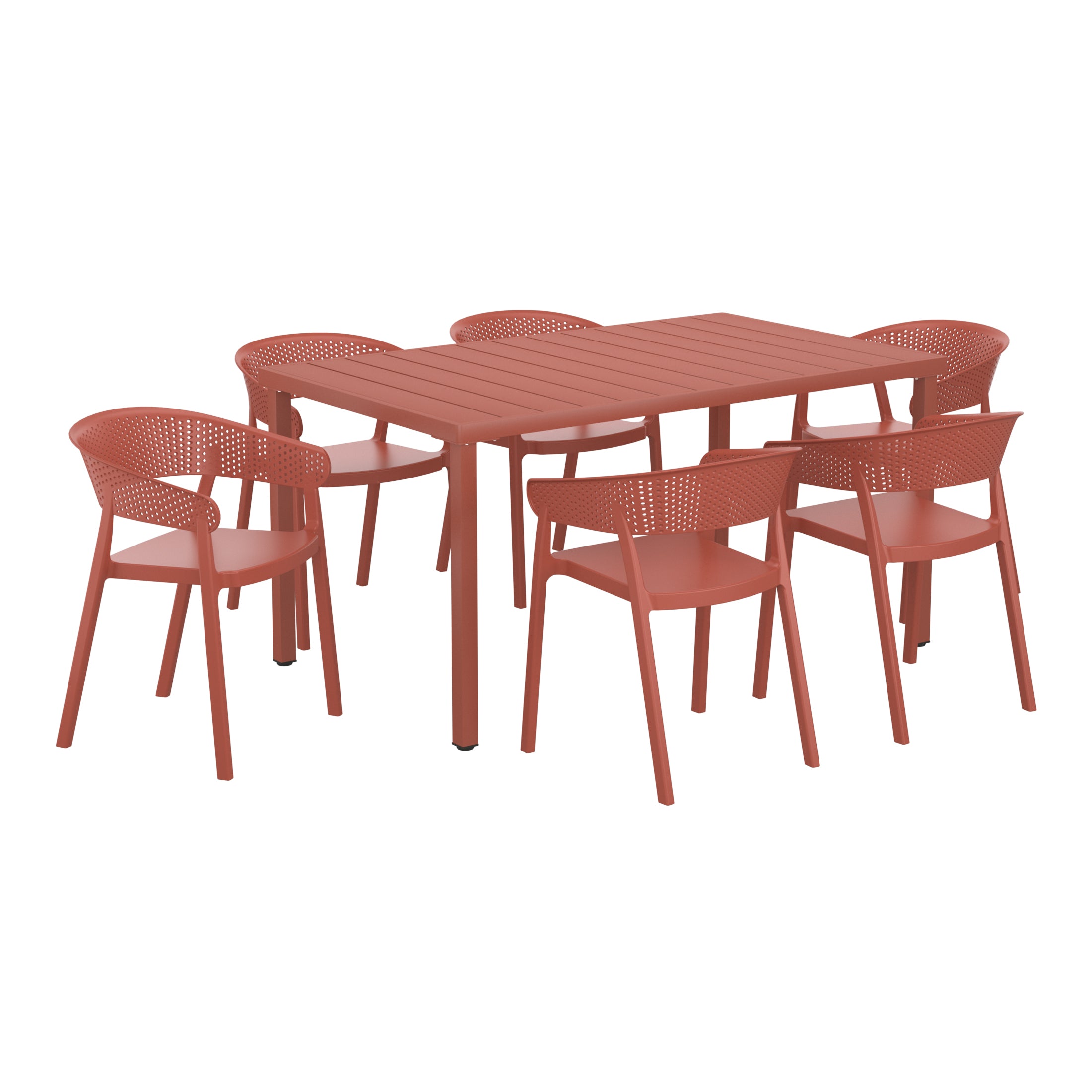 Sunshine 7-Piece Outdoor Metal Rectangle Patio Dining Table Set With Stackable Patio Dining Chairs