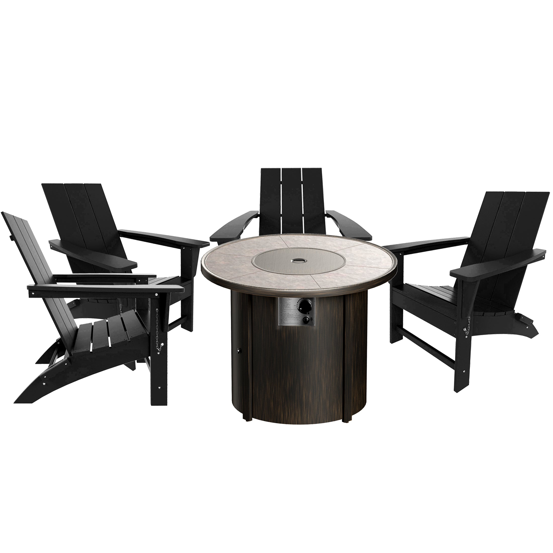 Palms Modern Folding Poly Adirondack Chair With Round Fire Pit Table