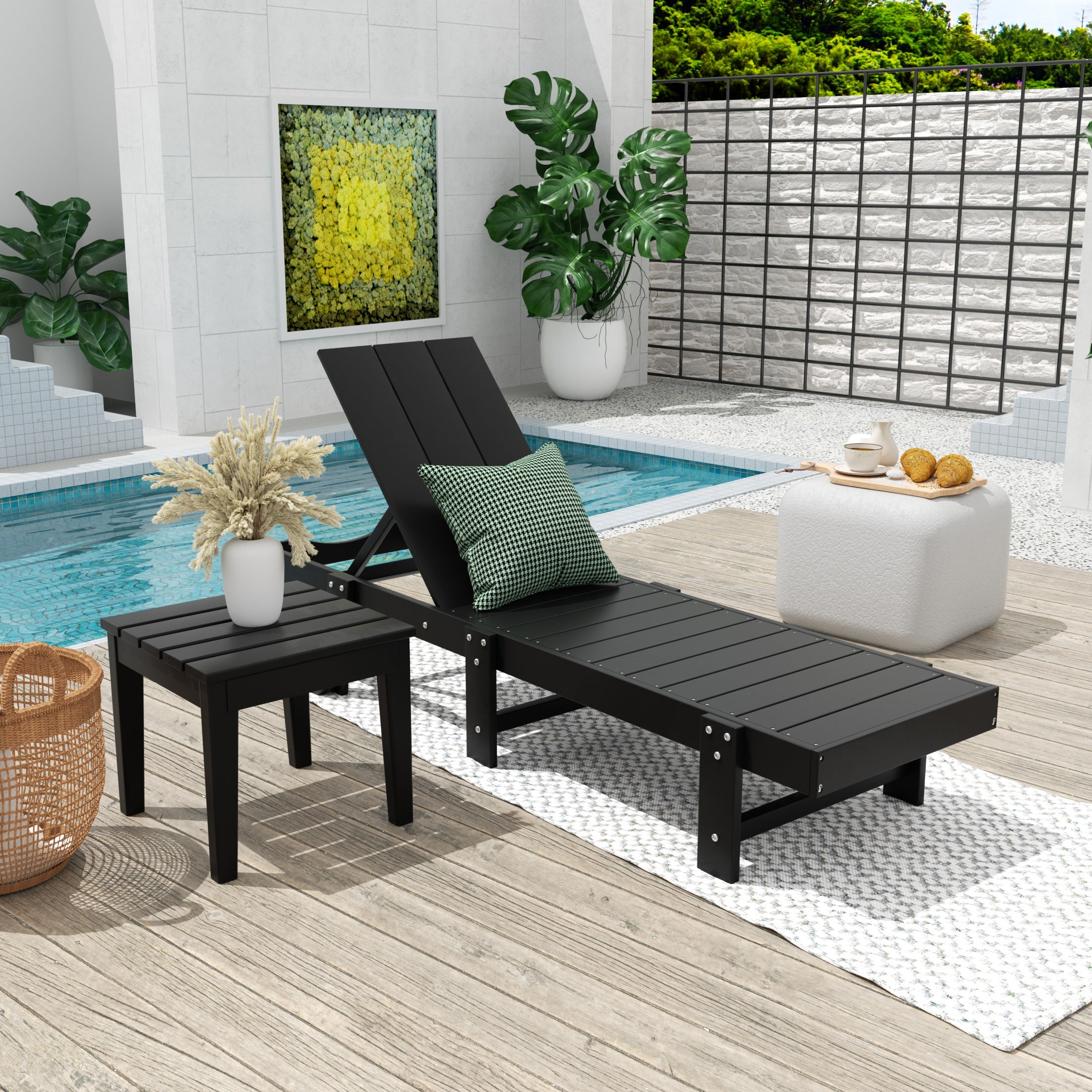 Palms 2 Piece Modern Poly Reclining Chaise Lounge With Wheels