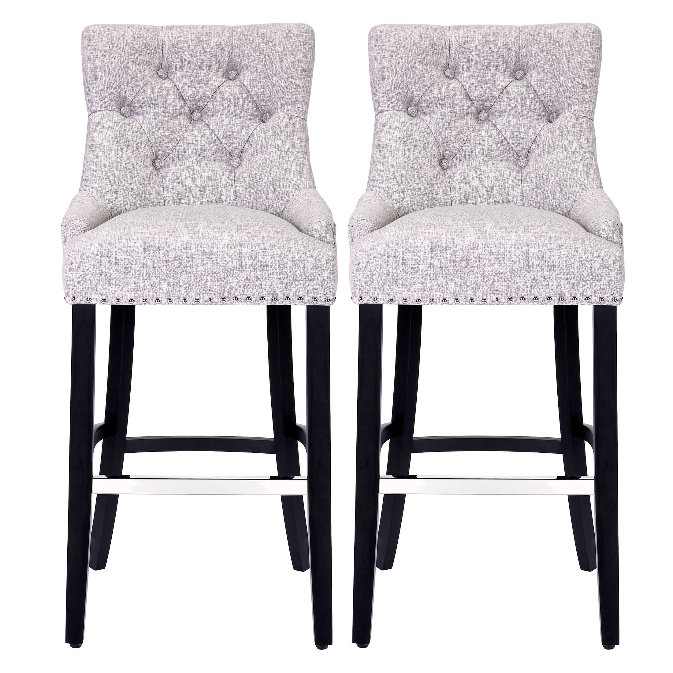 Bellmount 29" Upholstered Wood Bar Stool with Tufted Back (Set of 2)