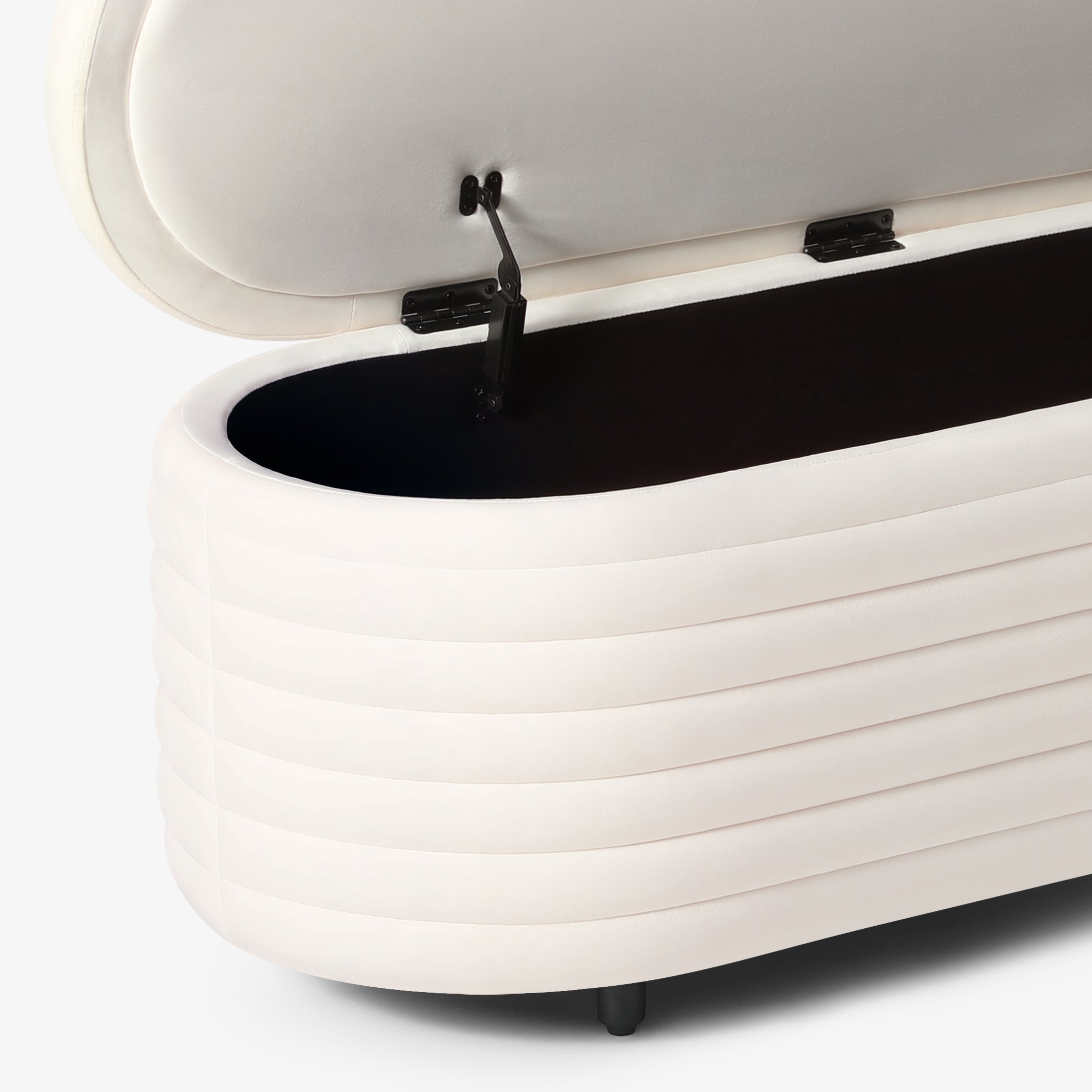 Alaia 54" Wide Mid-Century Modern Upholstered Velvet Tufted Oval Storage Ottoman Bench