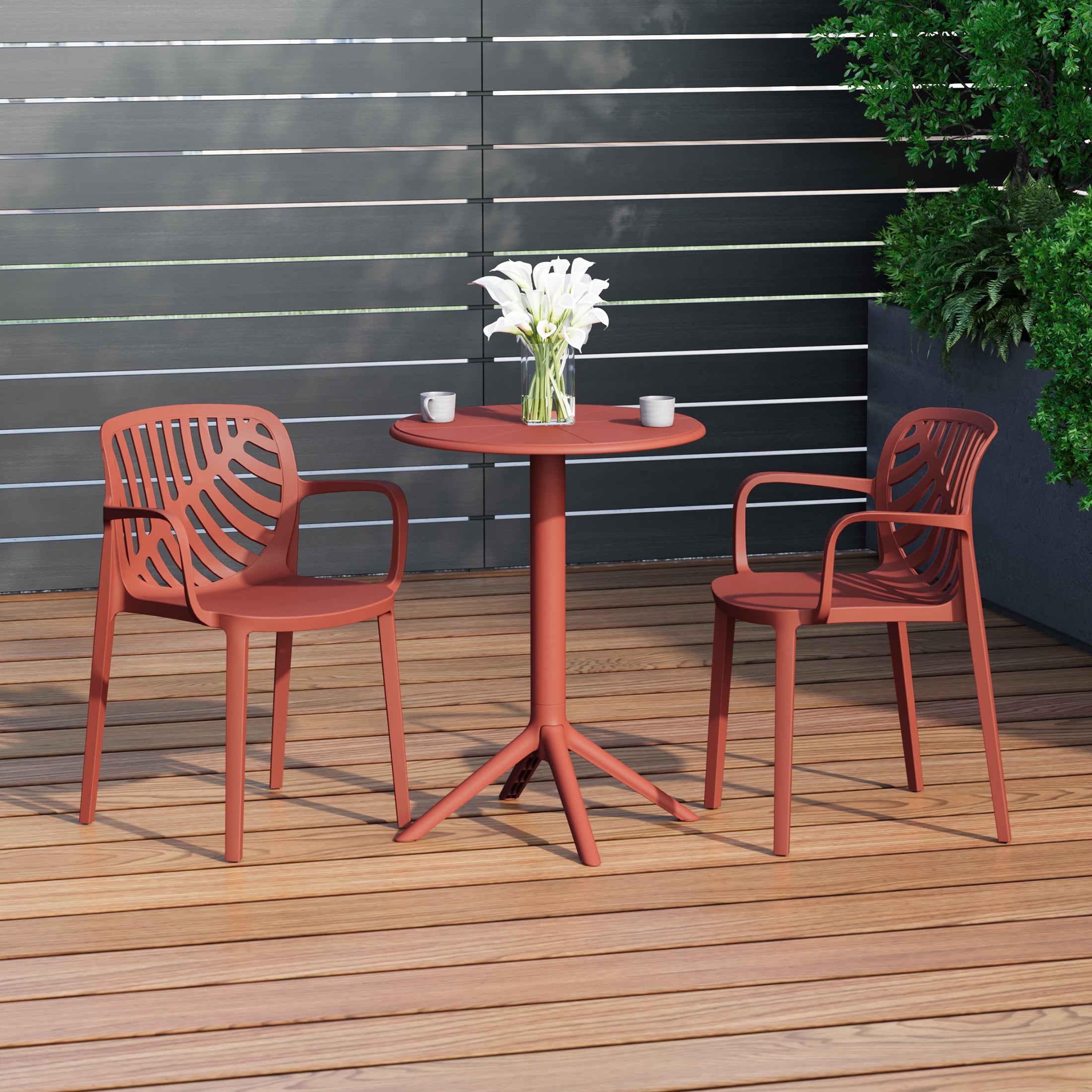 Sunshine 3-Piece Outdoor Resin Patio Bistro Table Set with Stackable Patio Dining Side Chairs For 2