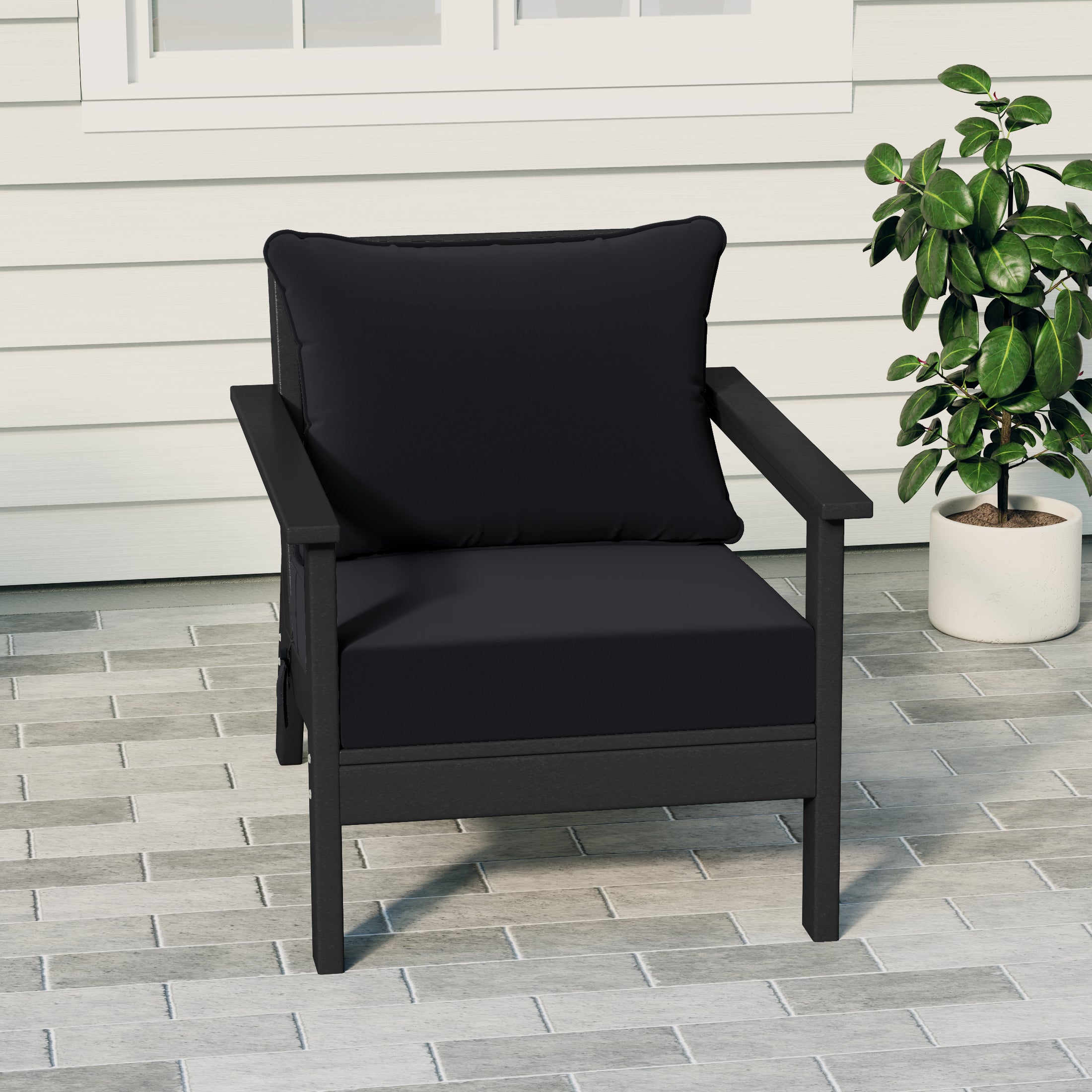 Portsmouth Outdoor Modern HDPE Patio Club Chair with Deep Seat Cushions