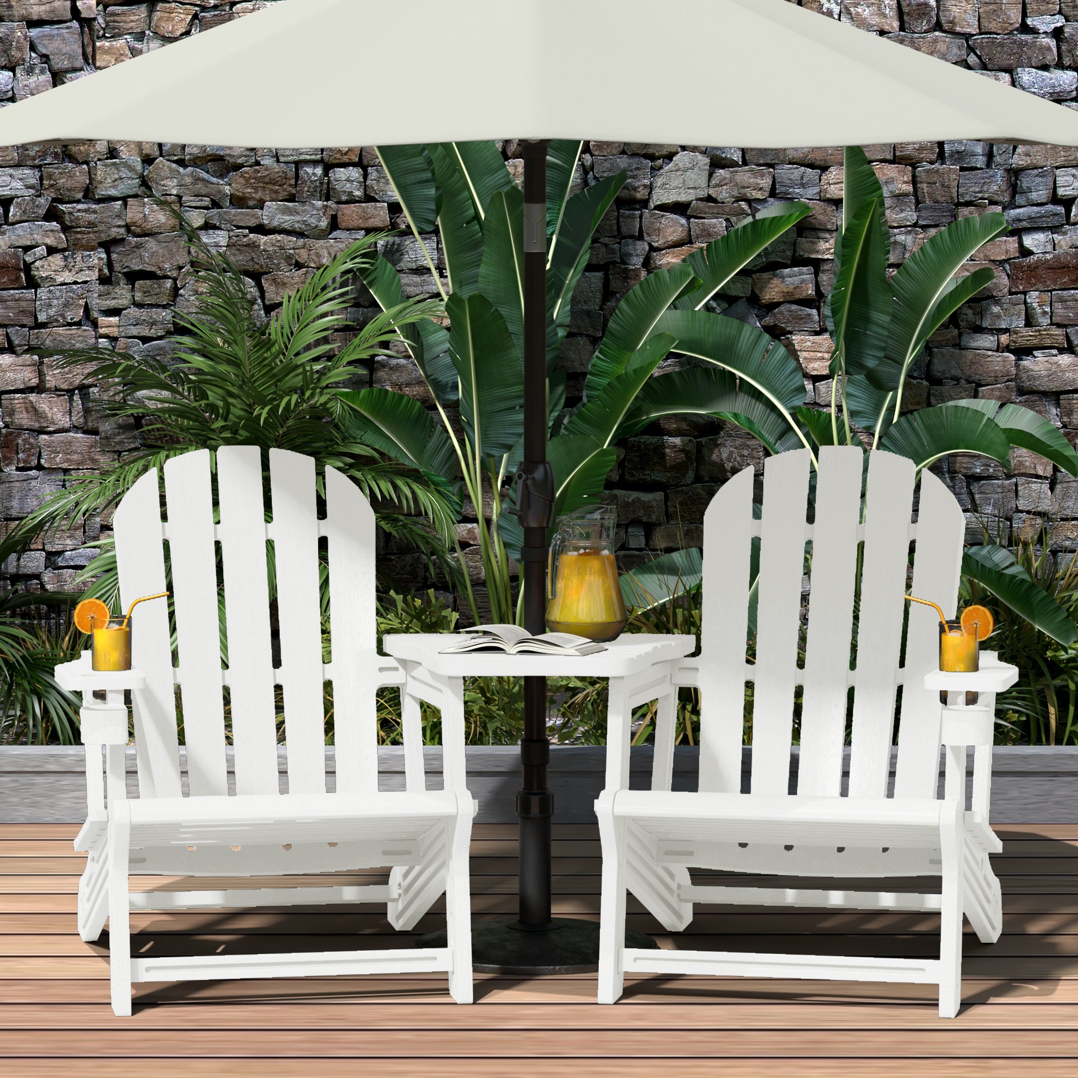 Cayman Outdoor HDPE Adirondack Chairs With Connecting Table Tray (Set of 2)