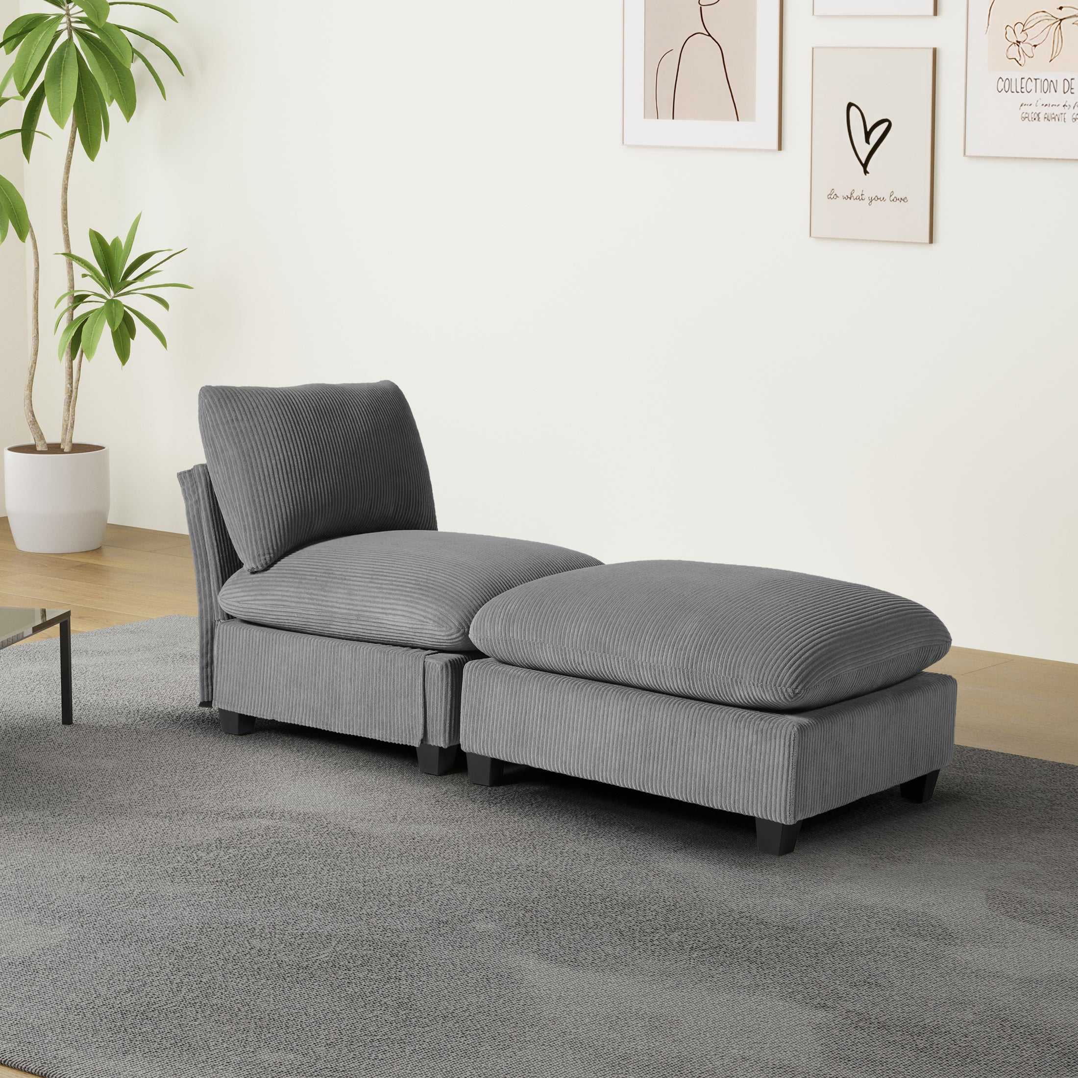 Ava 68.5" Corduroy Upholstered Indoor Chaise Lounge Chair