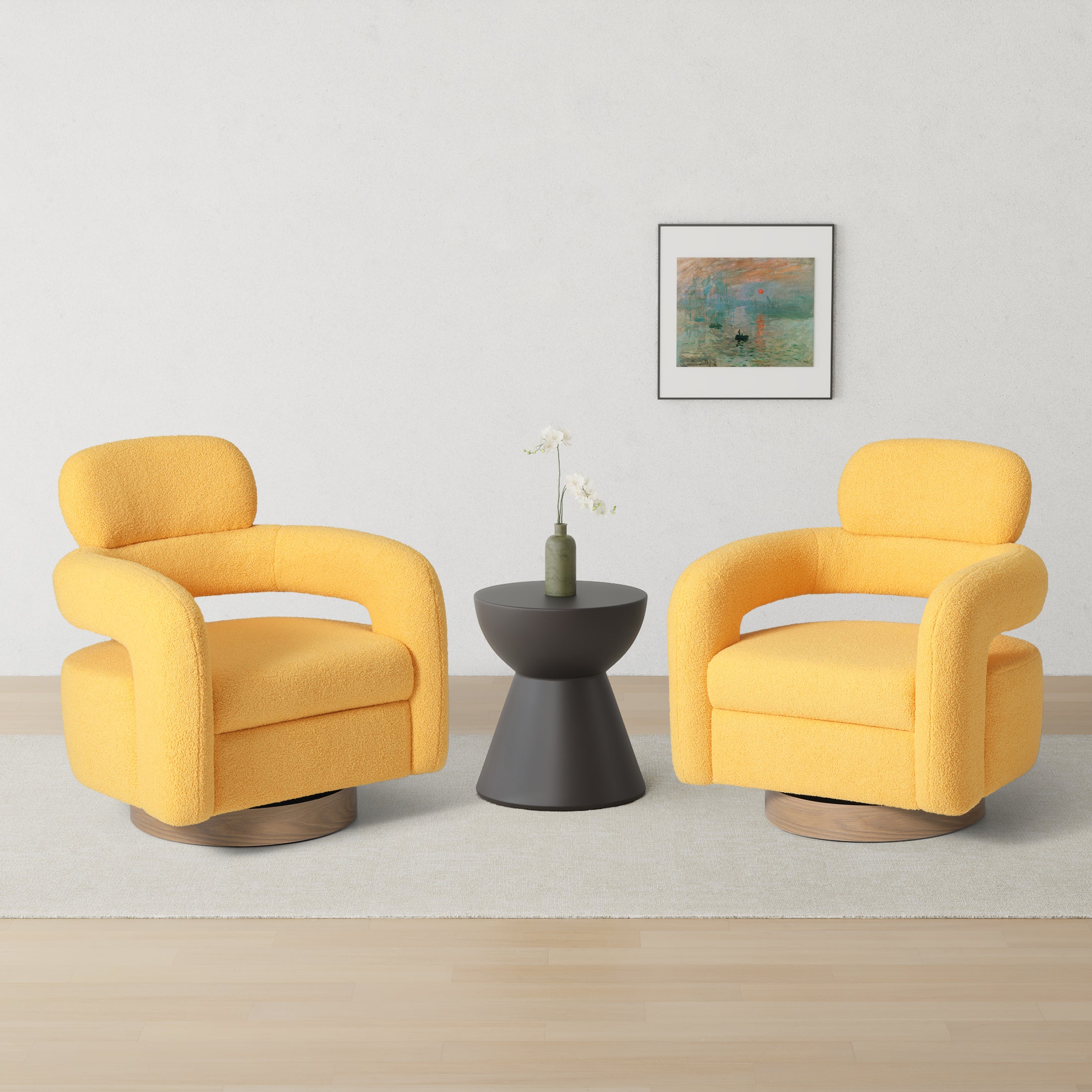 Celine Mid-Century Modern Sherpa Swivel Barrel Accent Chair (Set of 2)