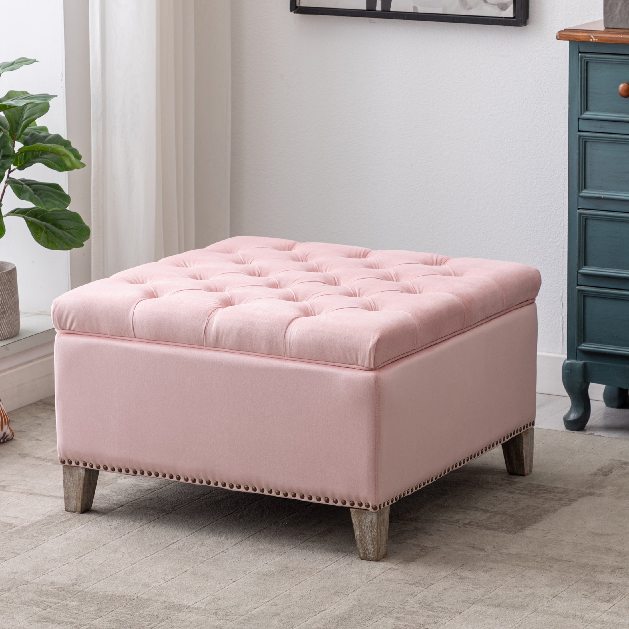 Hank Square Velvet Tufted Storage Ottoman