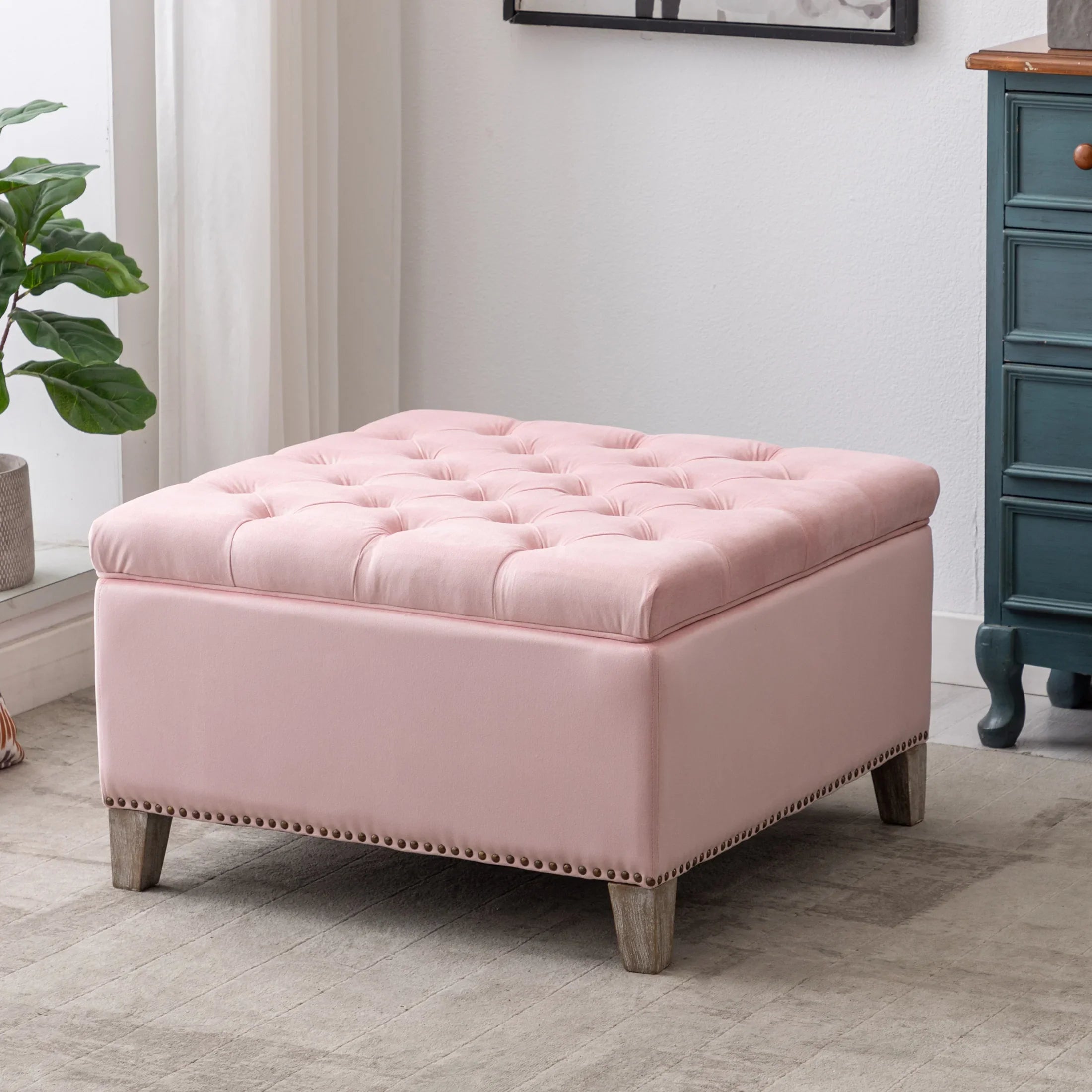 Hank Square Velvet Tufted Storage Ottoman