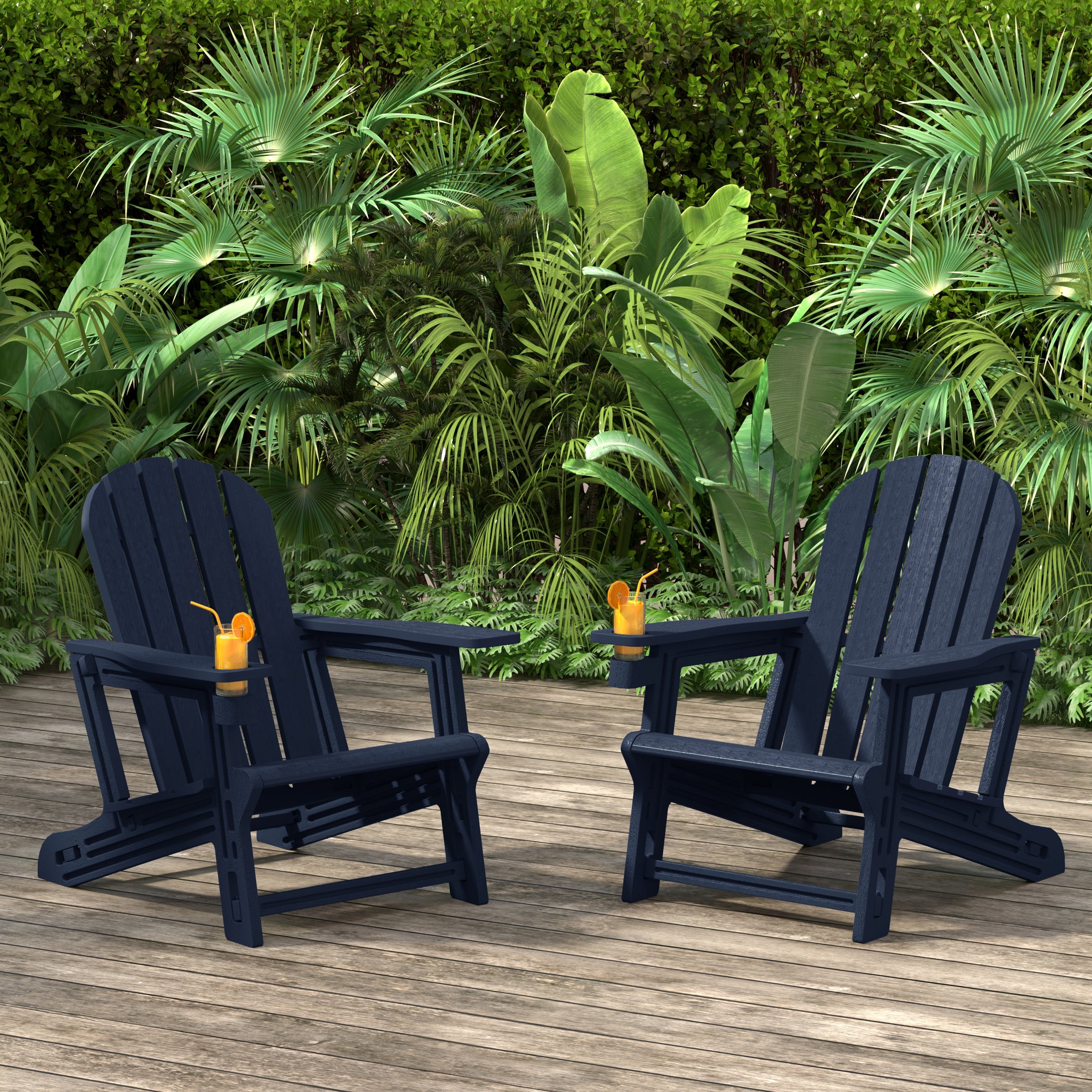 Cayman Tool-Free Assembly Outdoor Patio HDPE Plastic Adirondack Chair with Cup Holder (Set of 2)