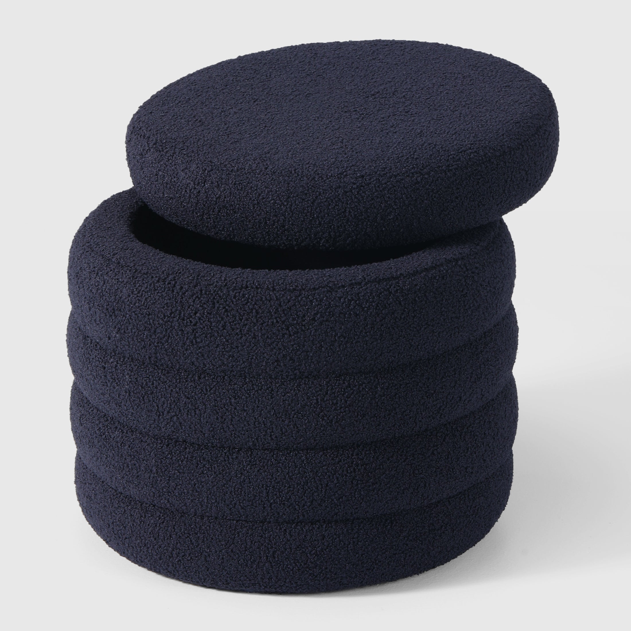 Celine Mid-Century Modern Faux Sherpa Round Storage Ottoman