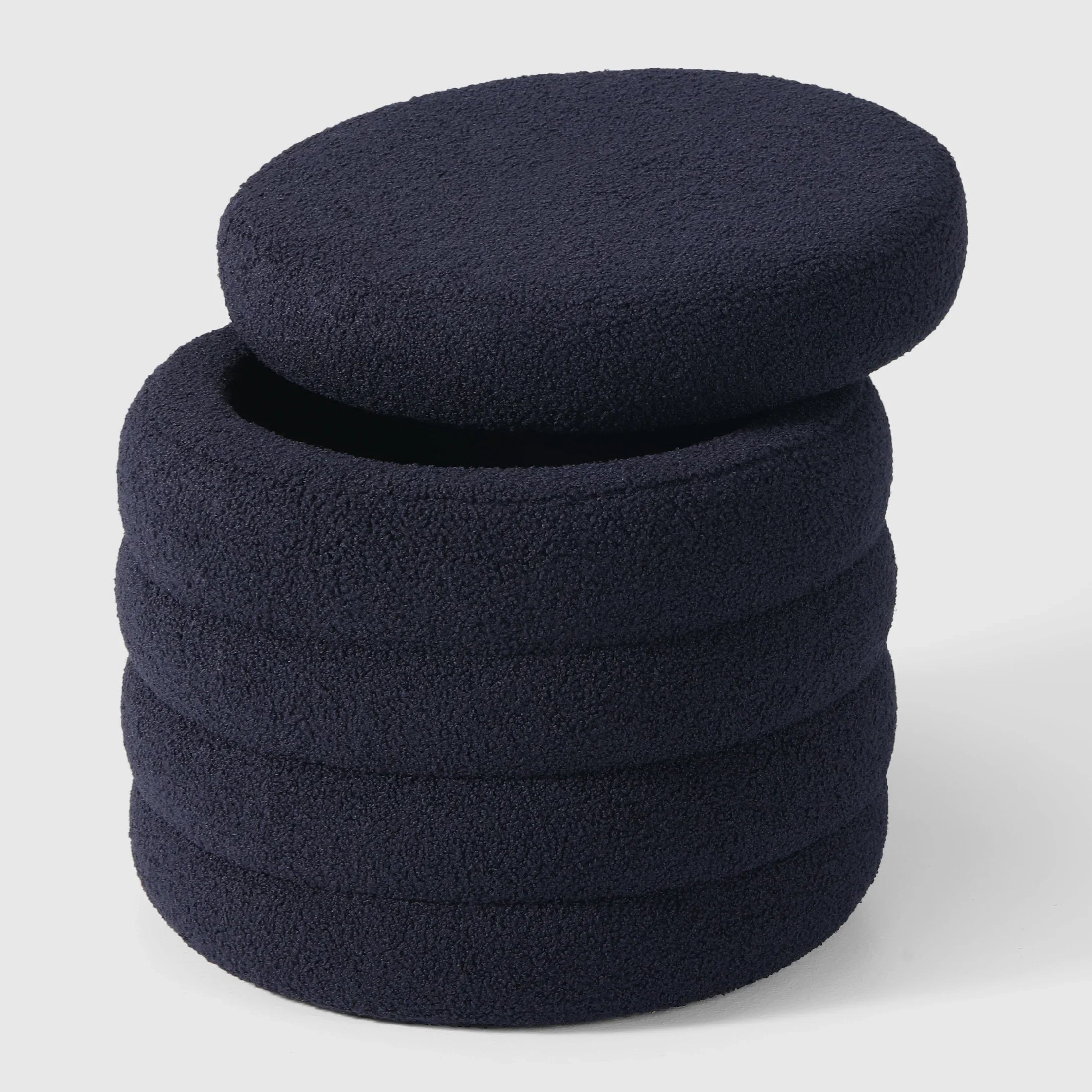 Celine Mid-Century Modern Faux Sherpa Round Storage Ottoman