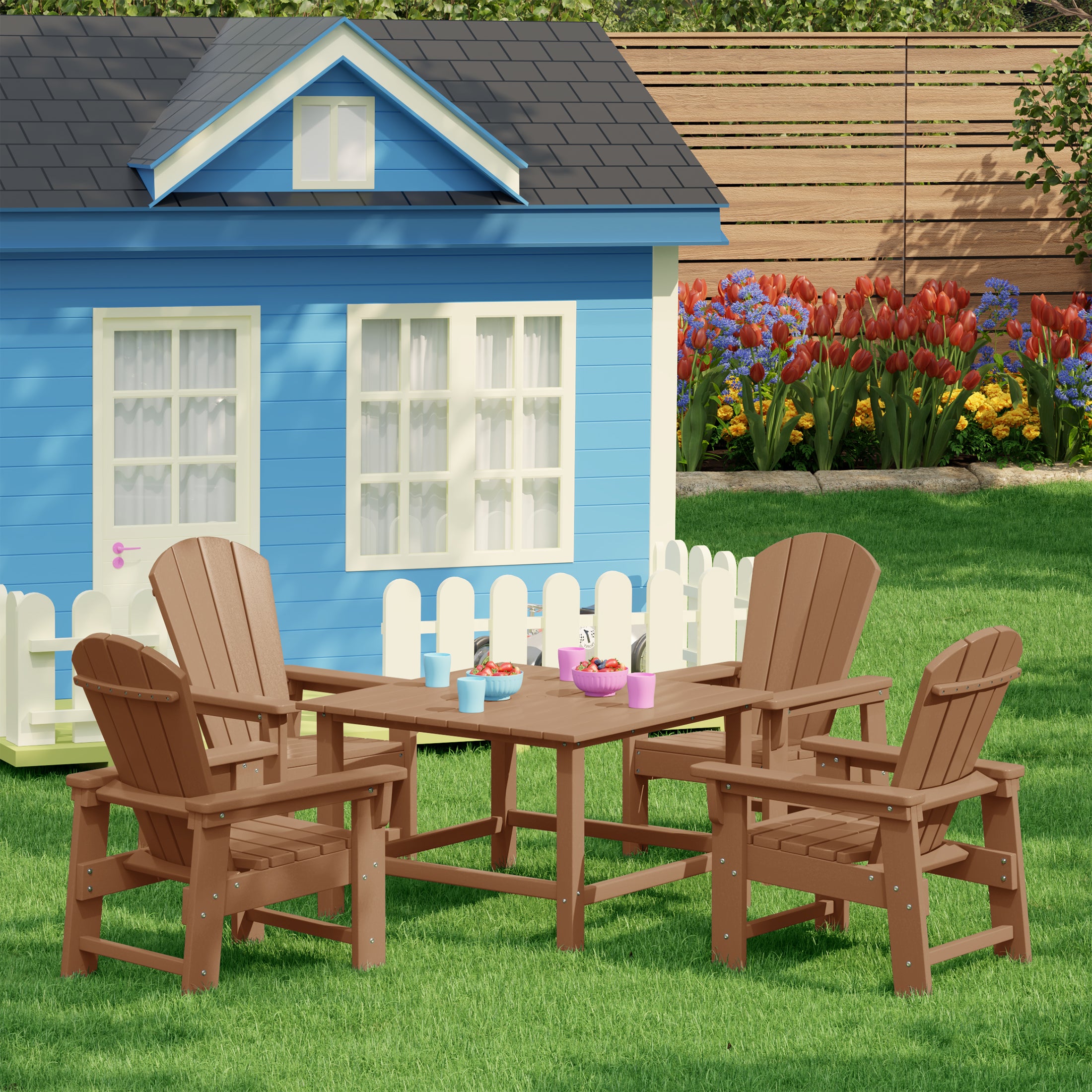Paradise Kids 5-Piece HDPE Outdoor Square Patio Dining Table and Chairs Set