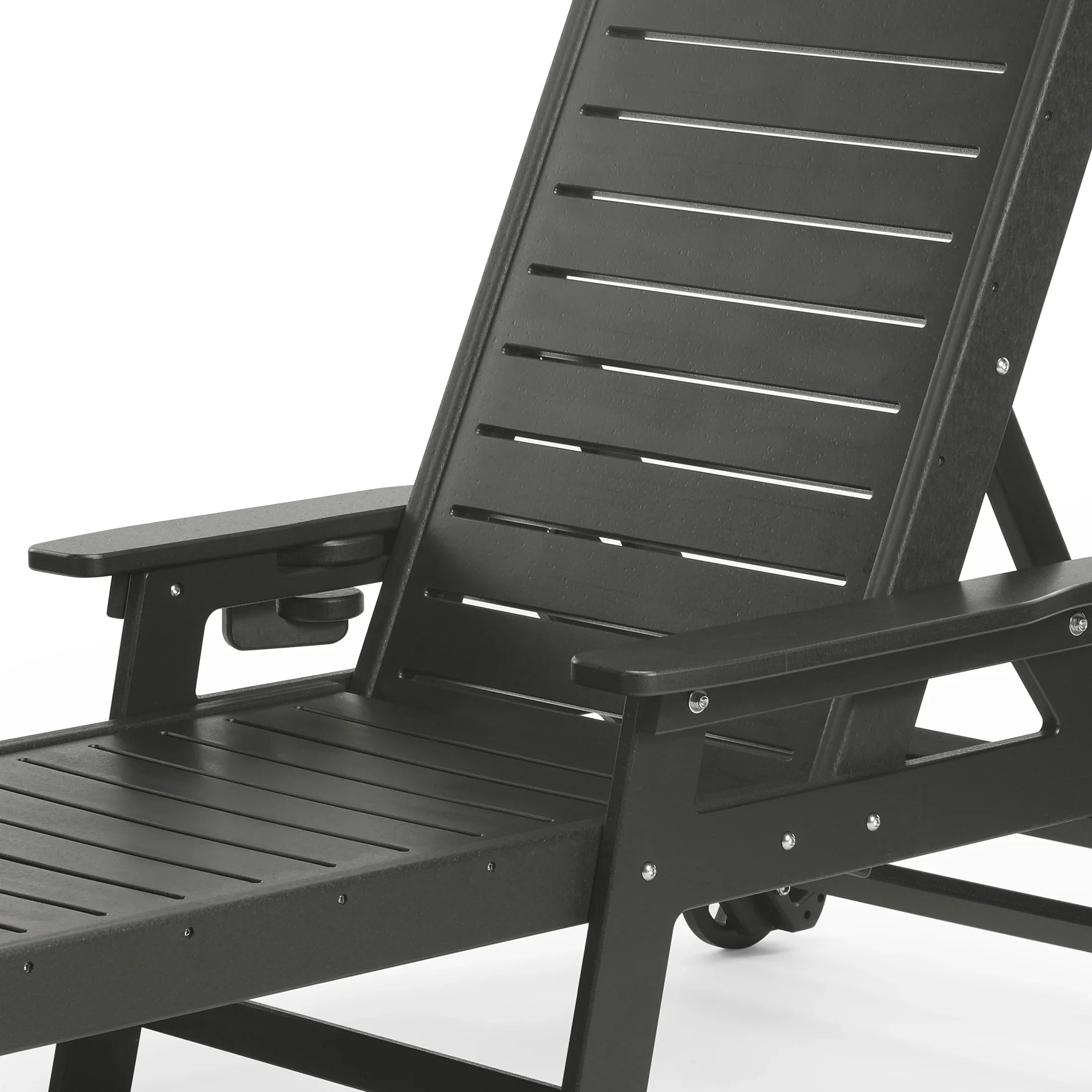 Lago Outdoor HDPE Patio Chaise Lounges With Wheels & Cup Holder (Set of 2)