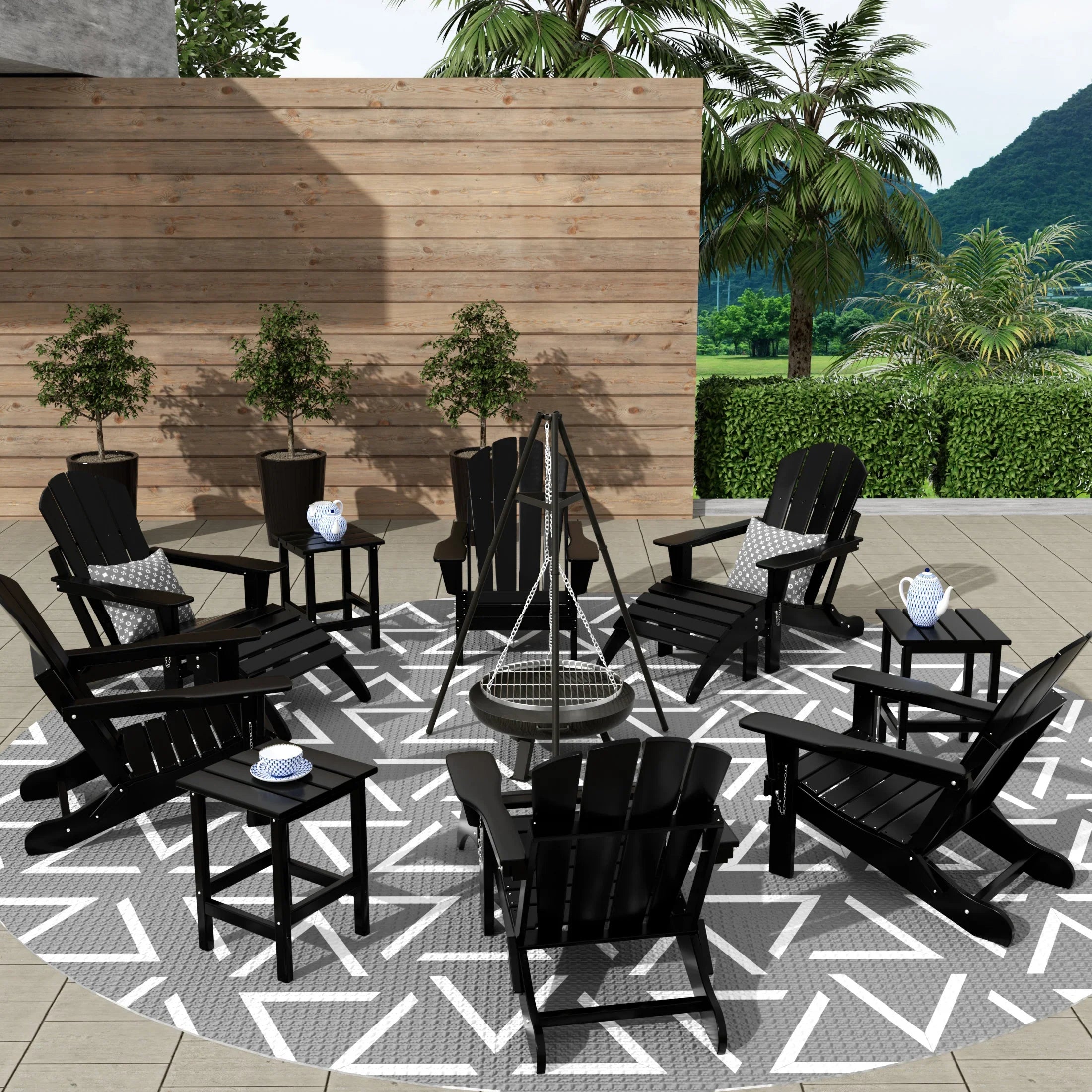 Paradise 12-Piece Outdoor Folding Poly Adirondack Chair With Ottoman And Side Table