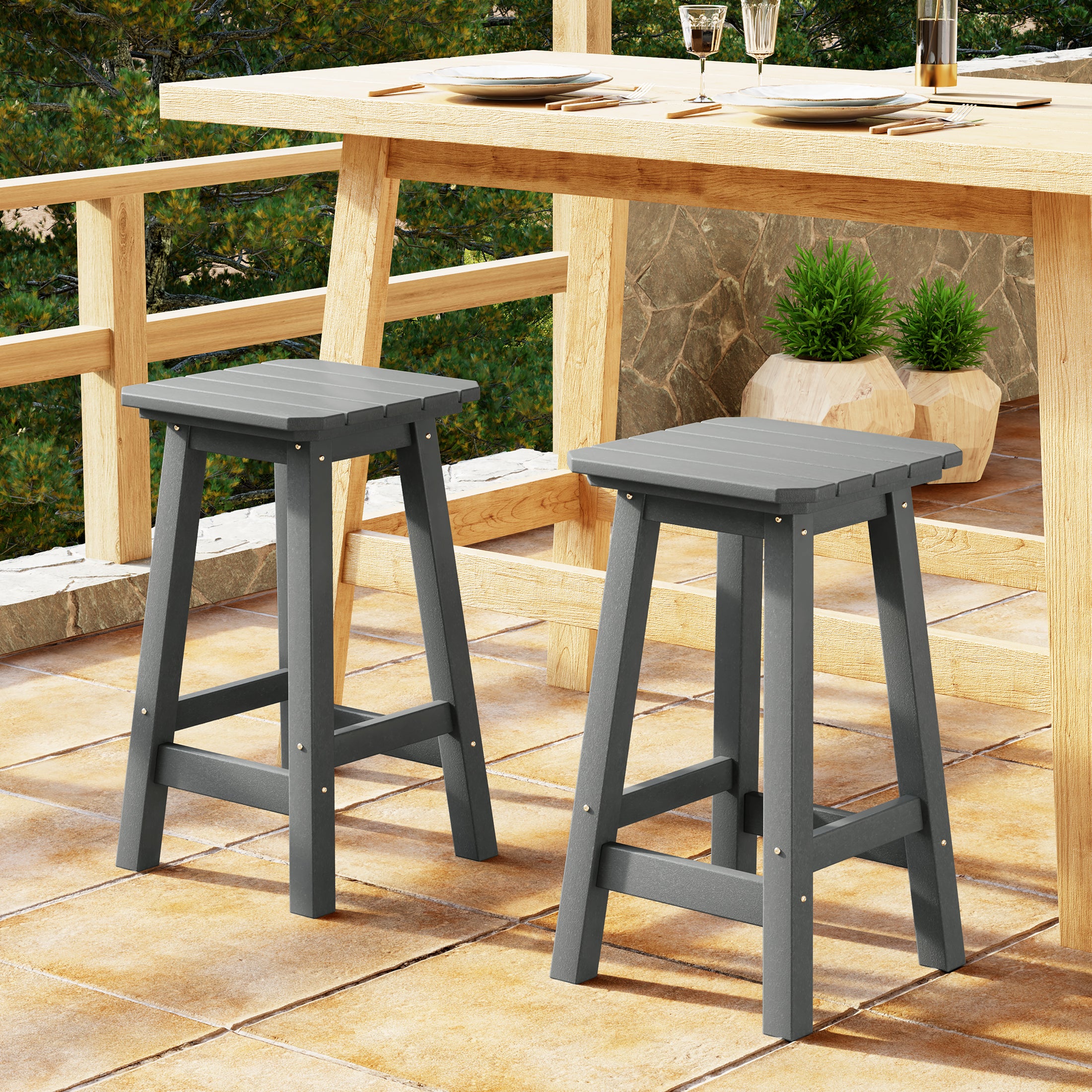 Paradise 24" HDPE Outdoor Patio Counter High Backless Square Bar Stools Set of 2