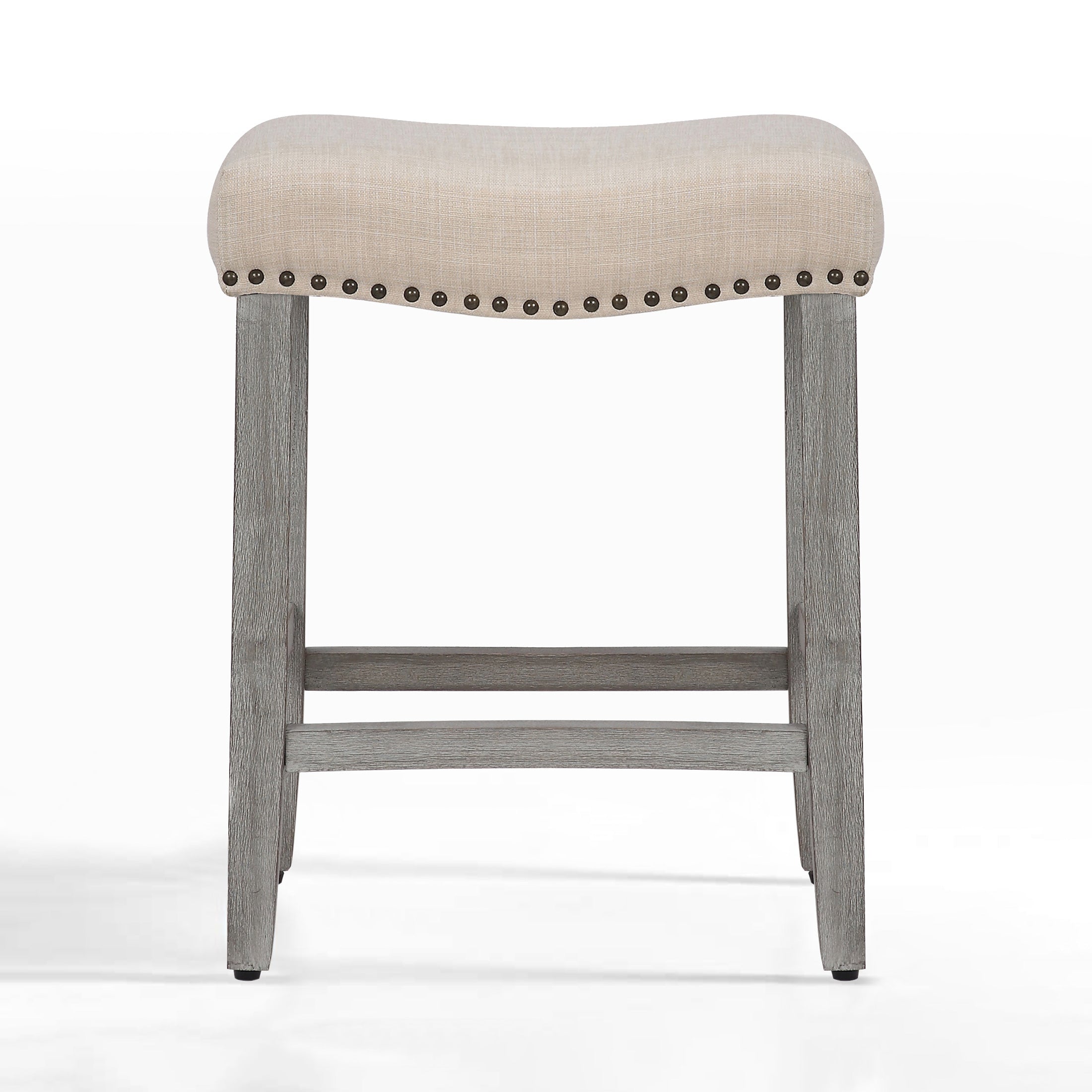 Bulmon 24" upholstered nail head bar counter stool with Antique Gray color legs