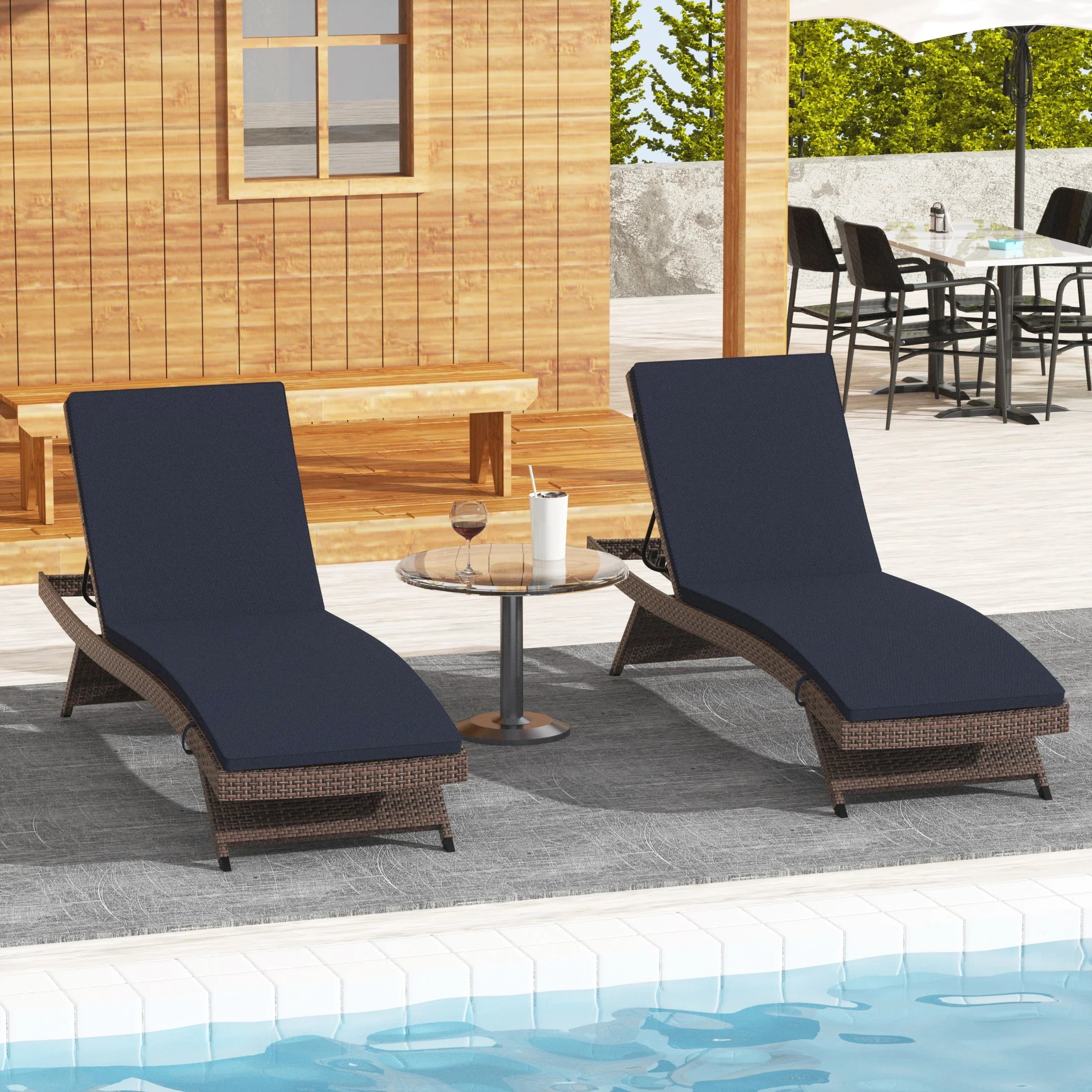 Bahama Brown Rattan Wicker Outdoor Patio Chaise Lounge with Cushion (Set of 2)