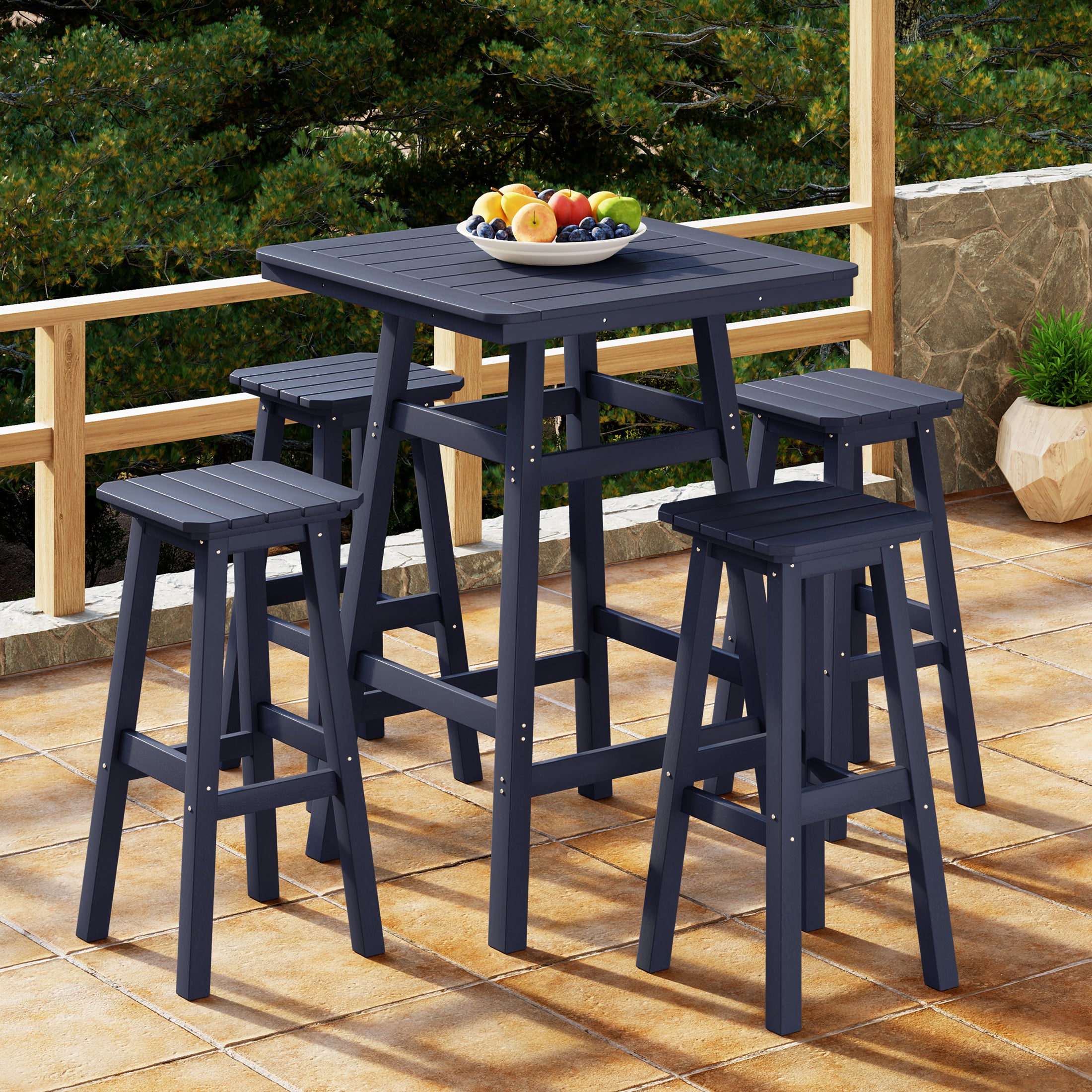 Paradise 5-Piece HDPE Outdoor Patio Dining Bar Bistro Table Set with Bar Stools