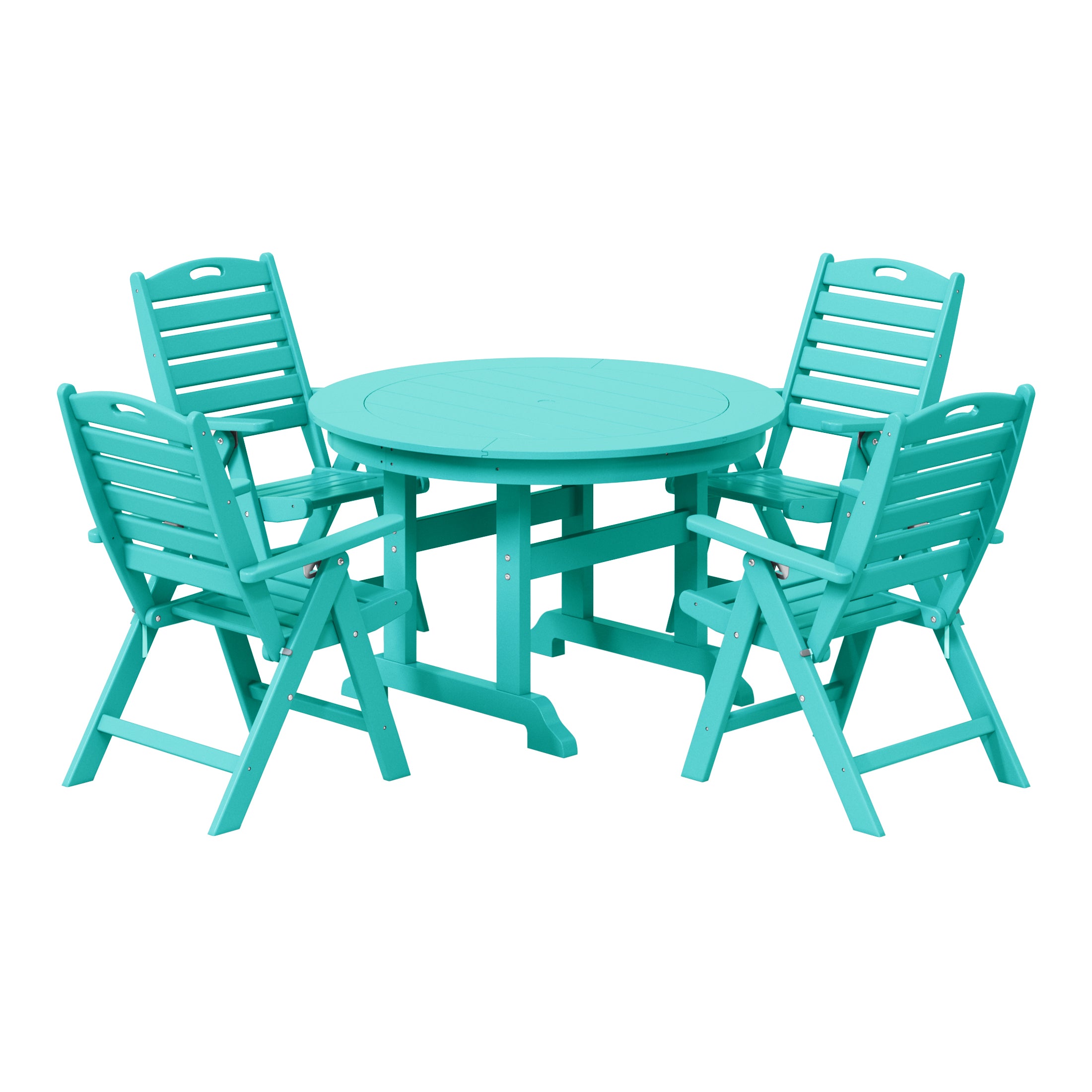 Paradise 5-Piece HDPE Round Patio Dining Table Set with Foldable Chairs