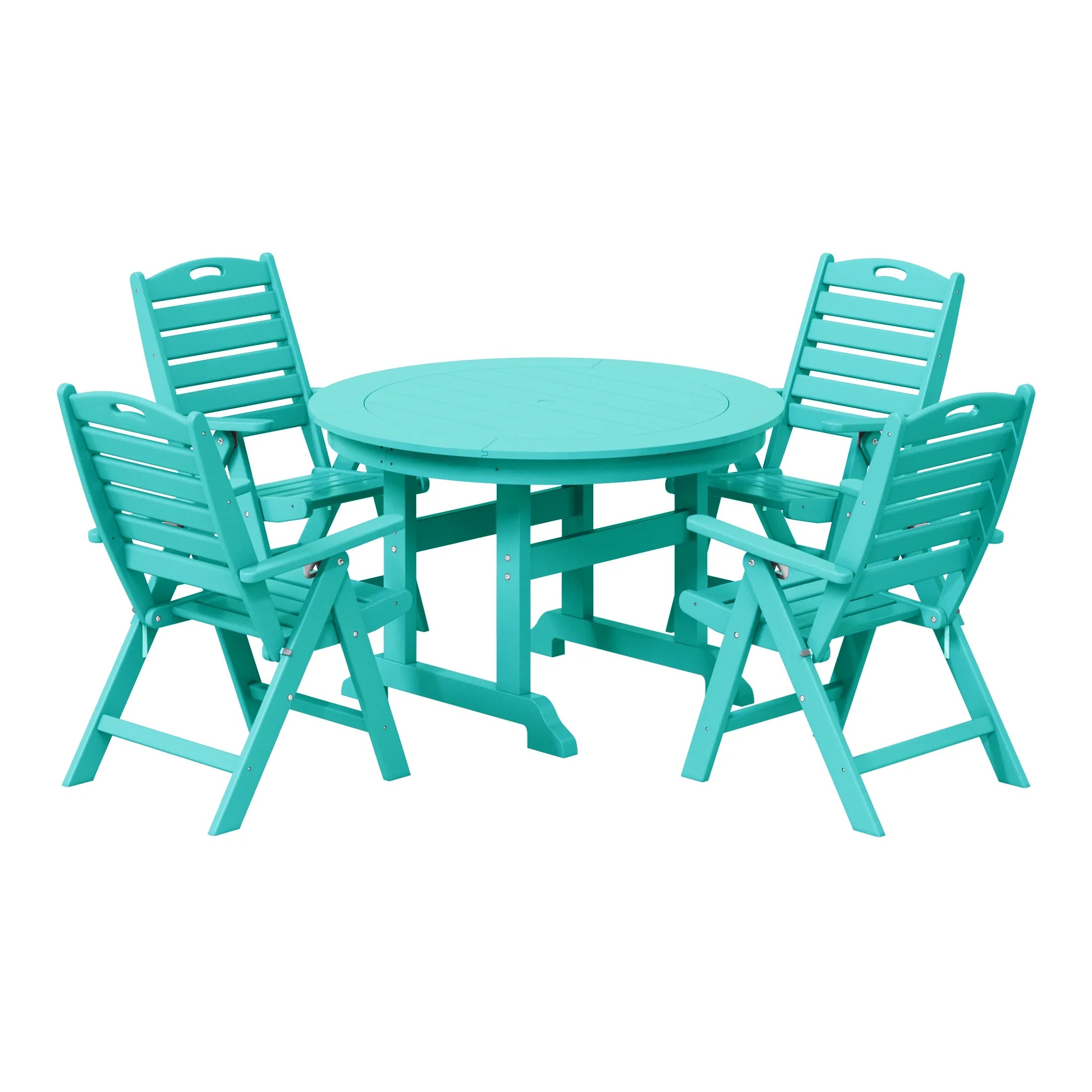 Paradise 5-Piece HDPE Round Patio Dining Table Set with Foldable Chairs