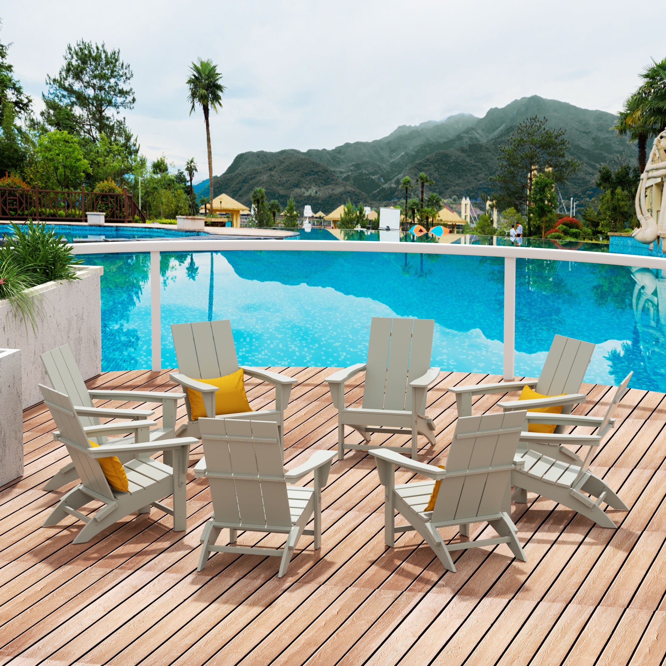 Palms 8-Piece Modern Poly Folding Adirondack Chair Set