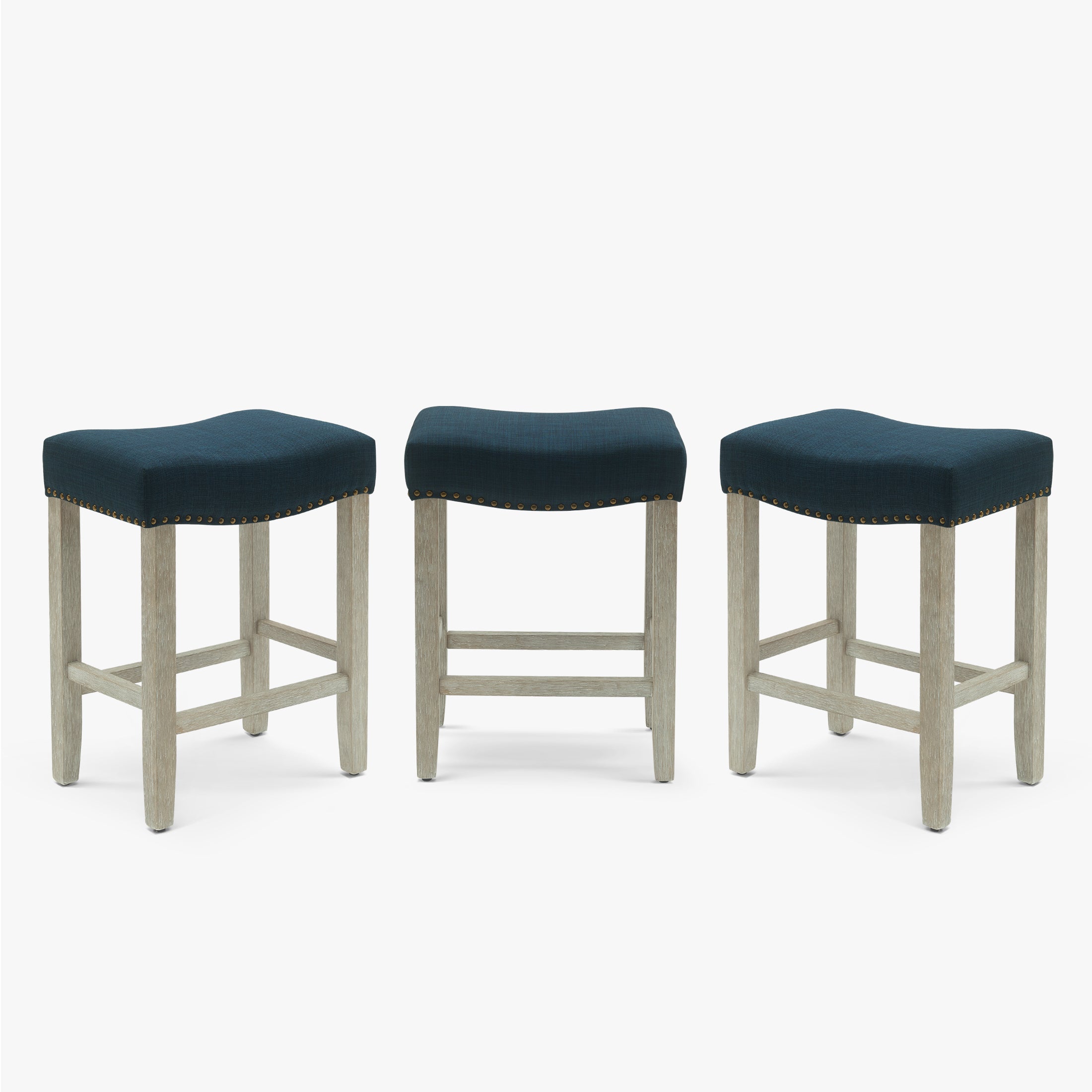 Bulmon 24" Upholstered Saddle Seat Antique Gray Counter Stool (Set of 3)