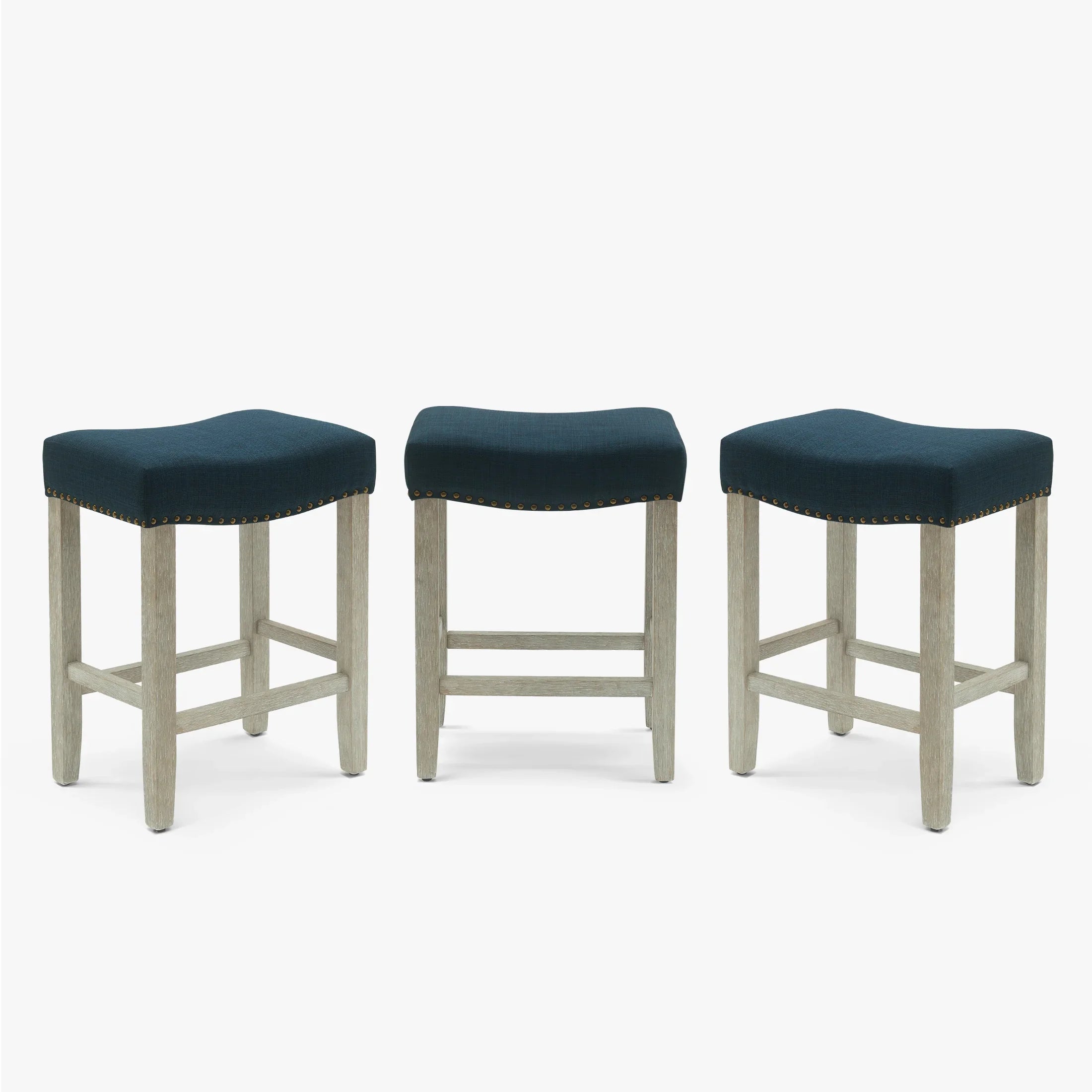 Bulmon 24" Upholstered Saddle Seat Antique Gray Counter Stool (Set of 3)
