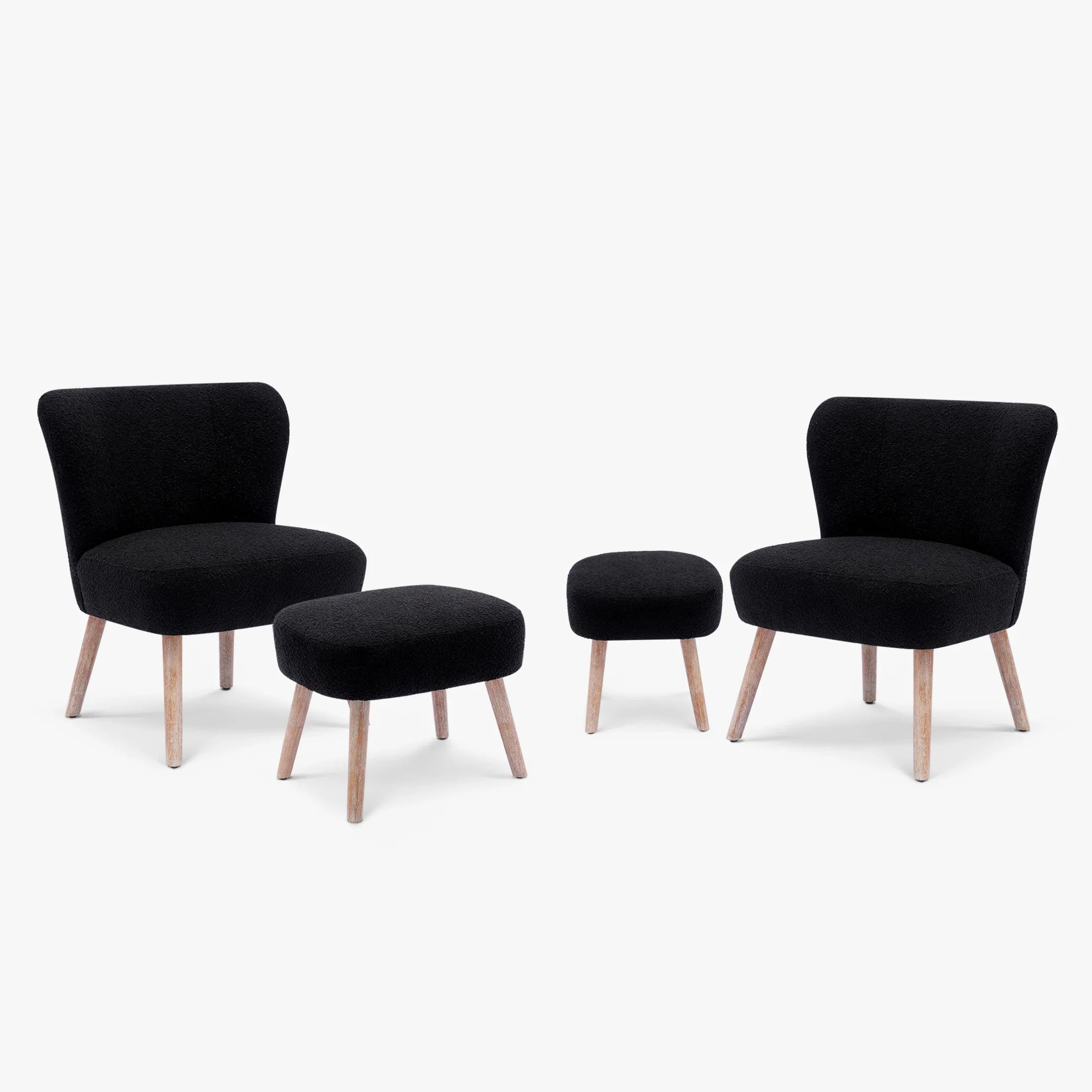 Amélie 4-Piece Set Mid-Century Boucle Accent Chairs with Ottoman Foot Stools