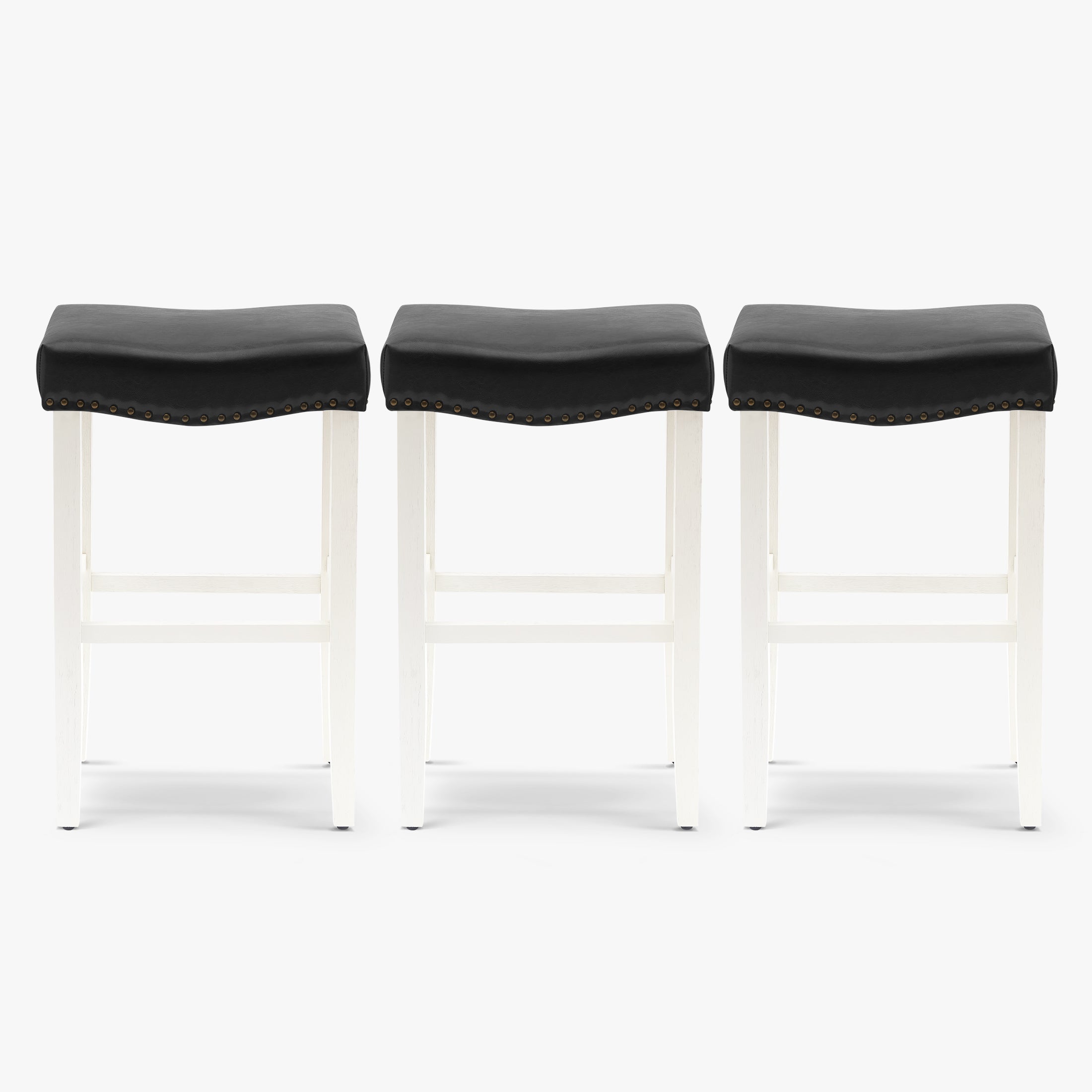 Bulmon 29" Upholstered Saddle Seat Antique White Bar Stool (Set of 3)