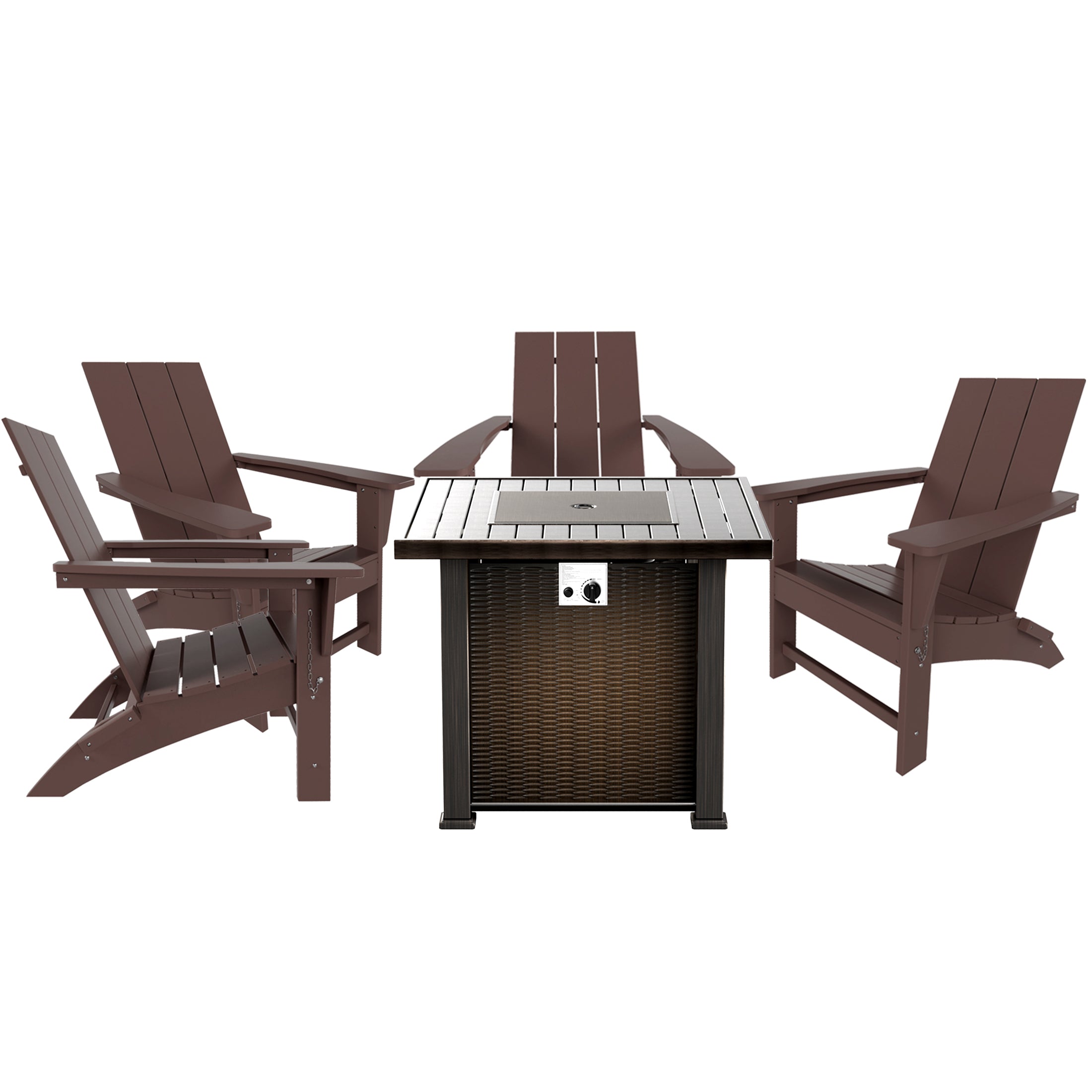 Palms Modern Folding Poly Adirondack Chair With Square Fire Pit Table