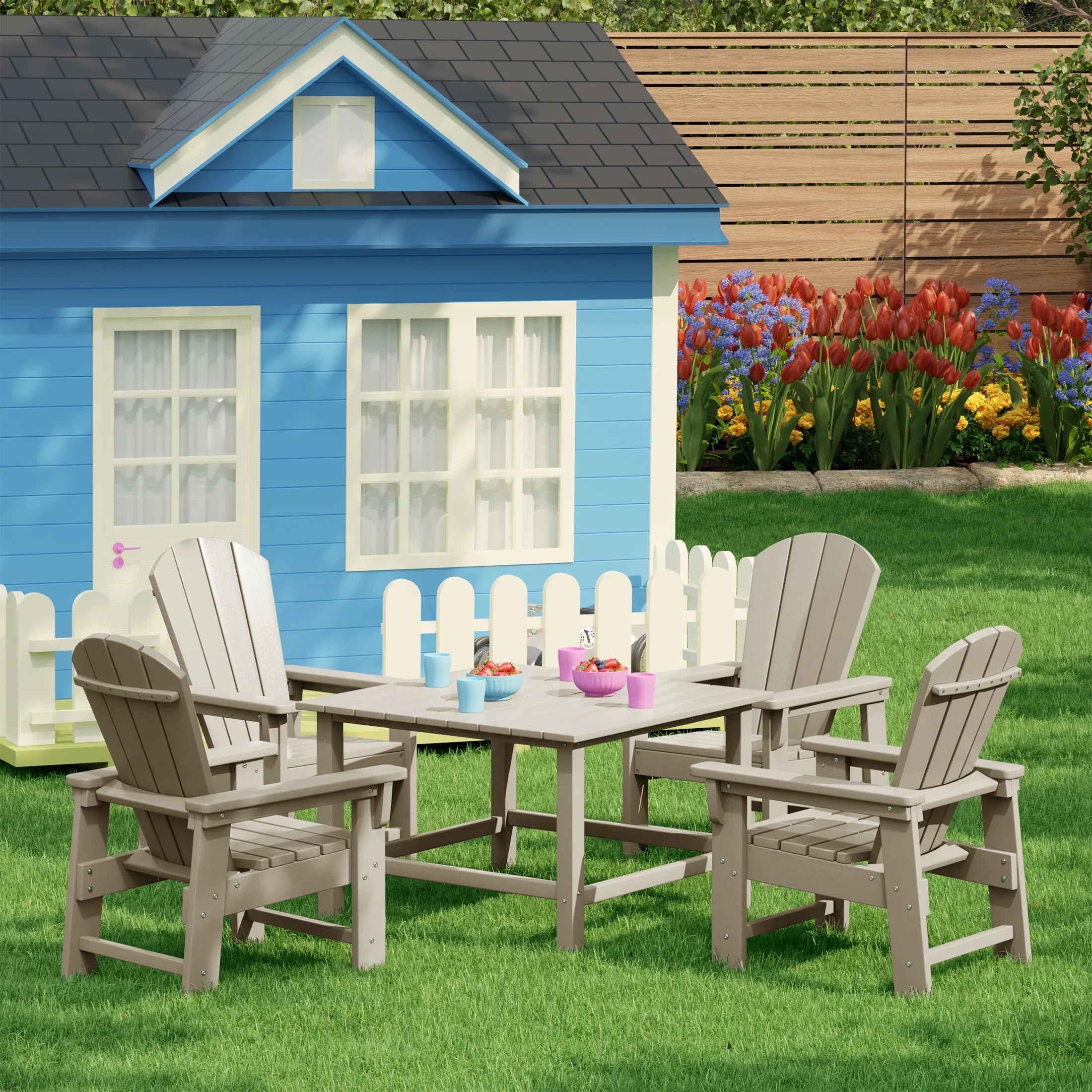 Paradise Kids 5-Piece HDPE Outdoor Square Patio Dining Table and Chairs Set