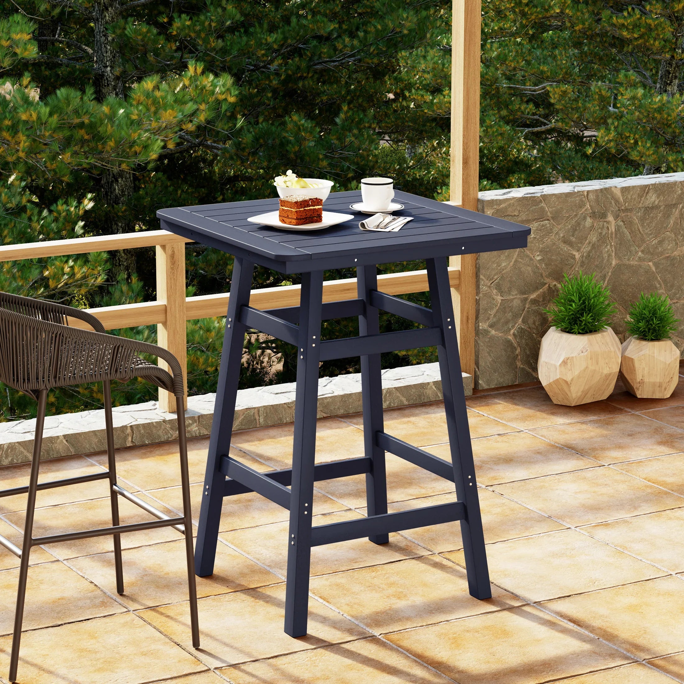 Paradise 30" Square Outdoor Patio Bistro Bar Table With Umbrella Hole