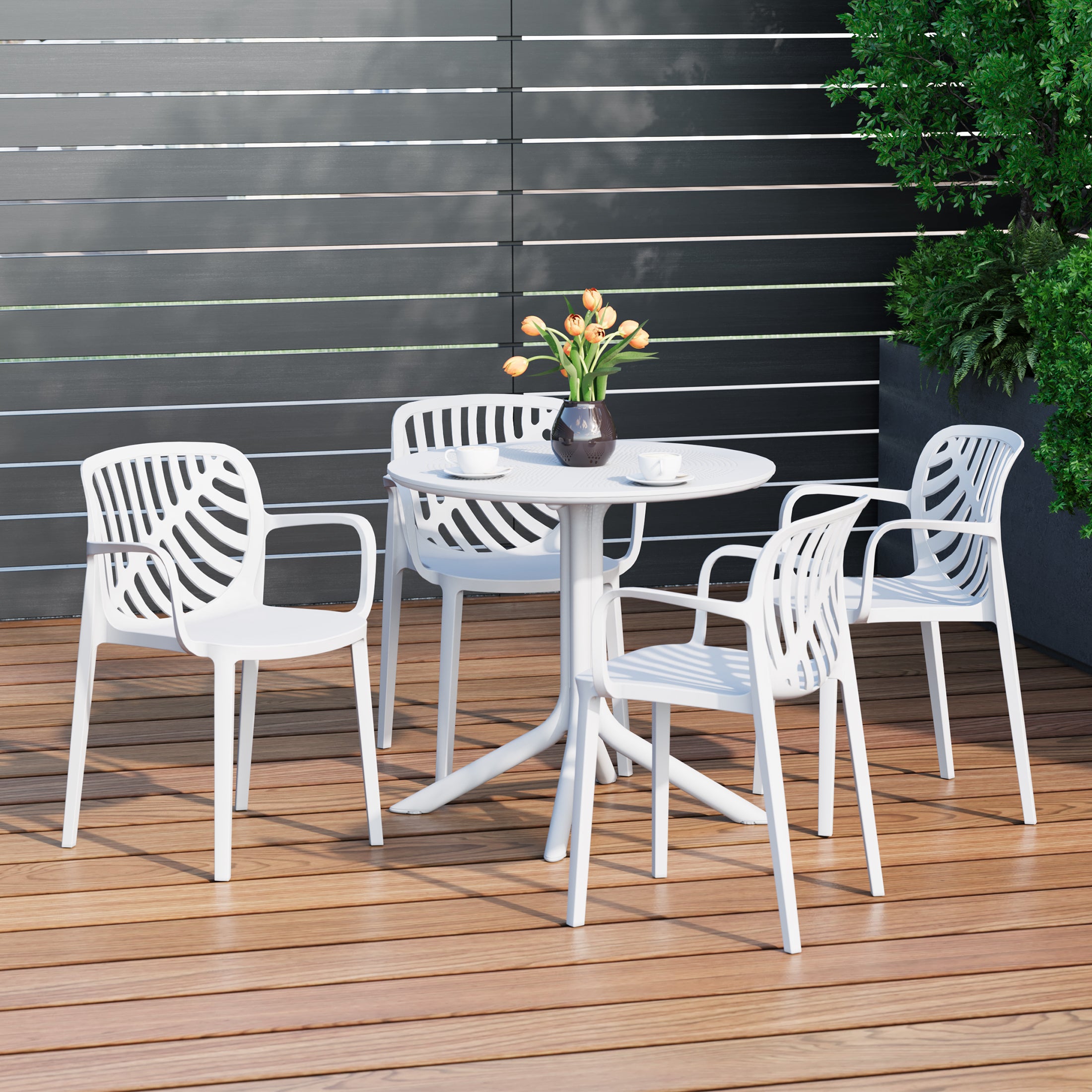 Sunshine 5-Piece Outdoor Resin Round Patio Dining Table Set with Modern Stackable Patio Dining Chairs