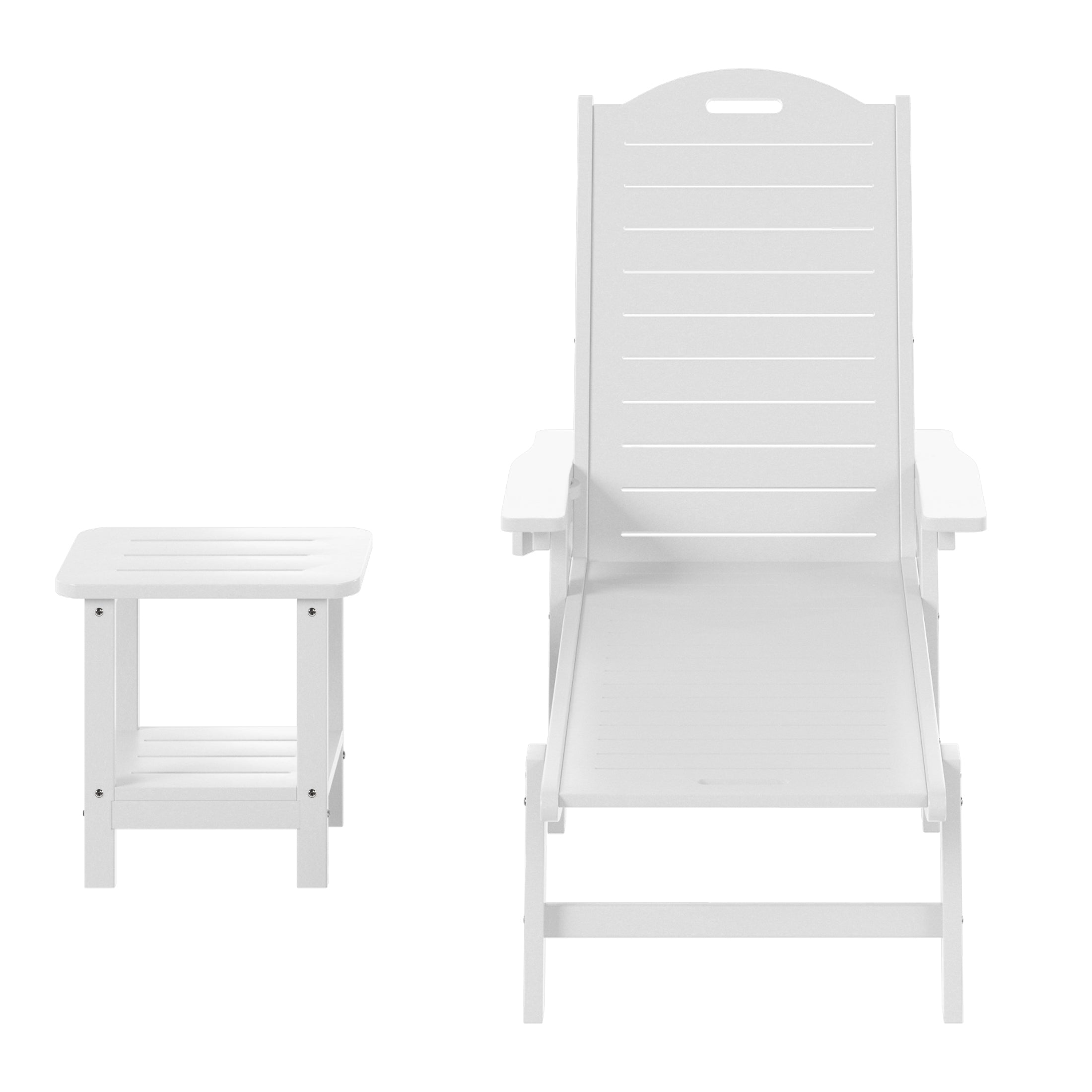 Lago 2-Piece Outdoor Patio Chaise Lounge Chair with Wheels & Cup Holder with Patio Side Table