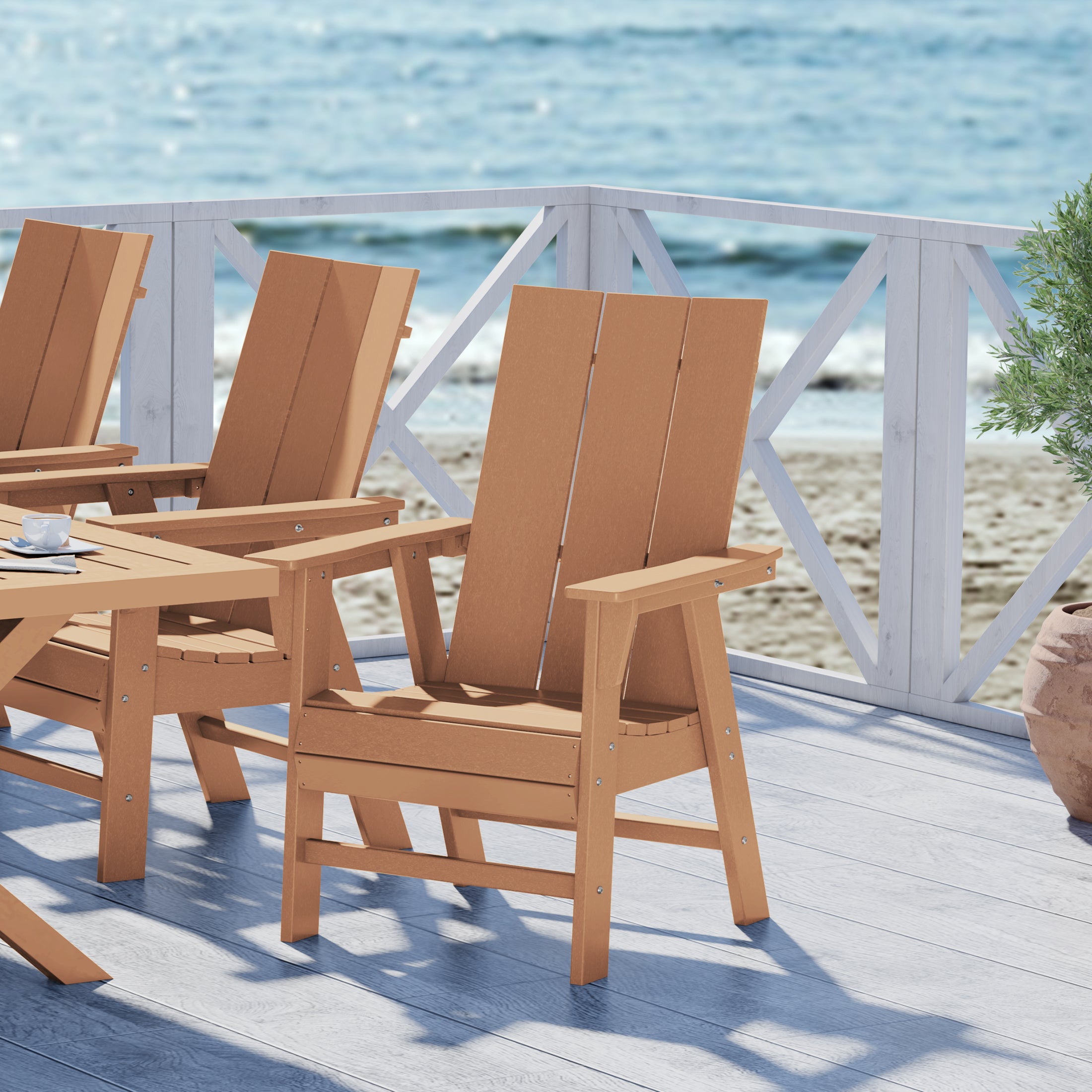 Palms Outdoor Patio HDPE Plastic Modern Adirondack Dining Chair
