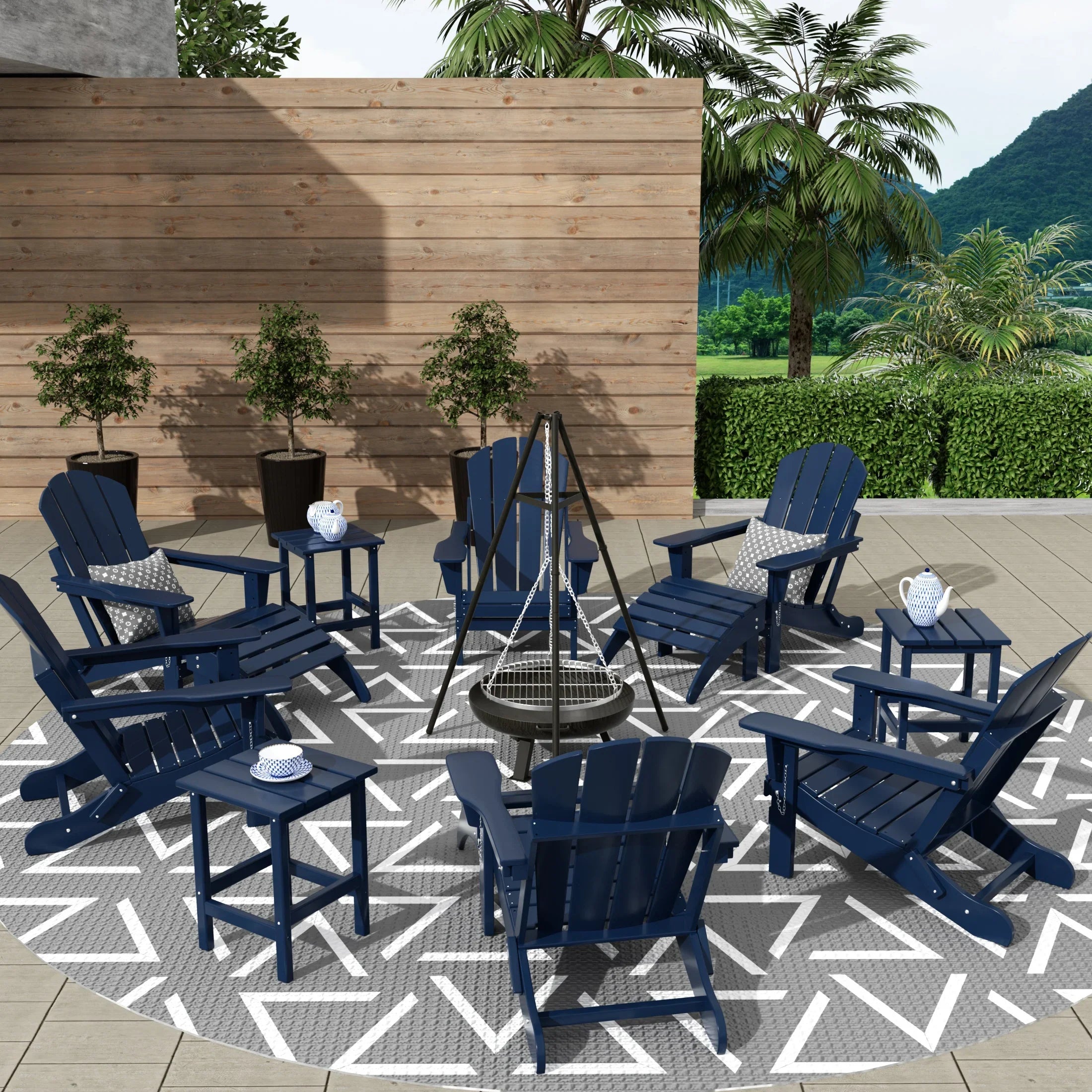 Paradise 12-Piece Outdoor Folding Poly Adirondack Chair With Ottoman And Side Table