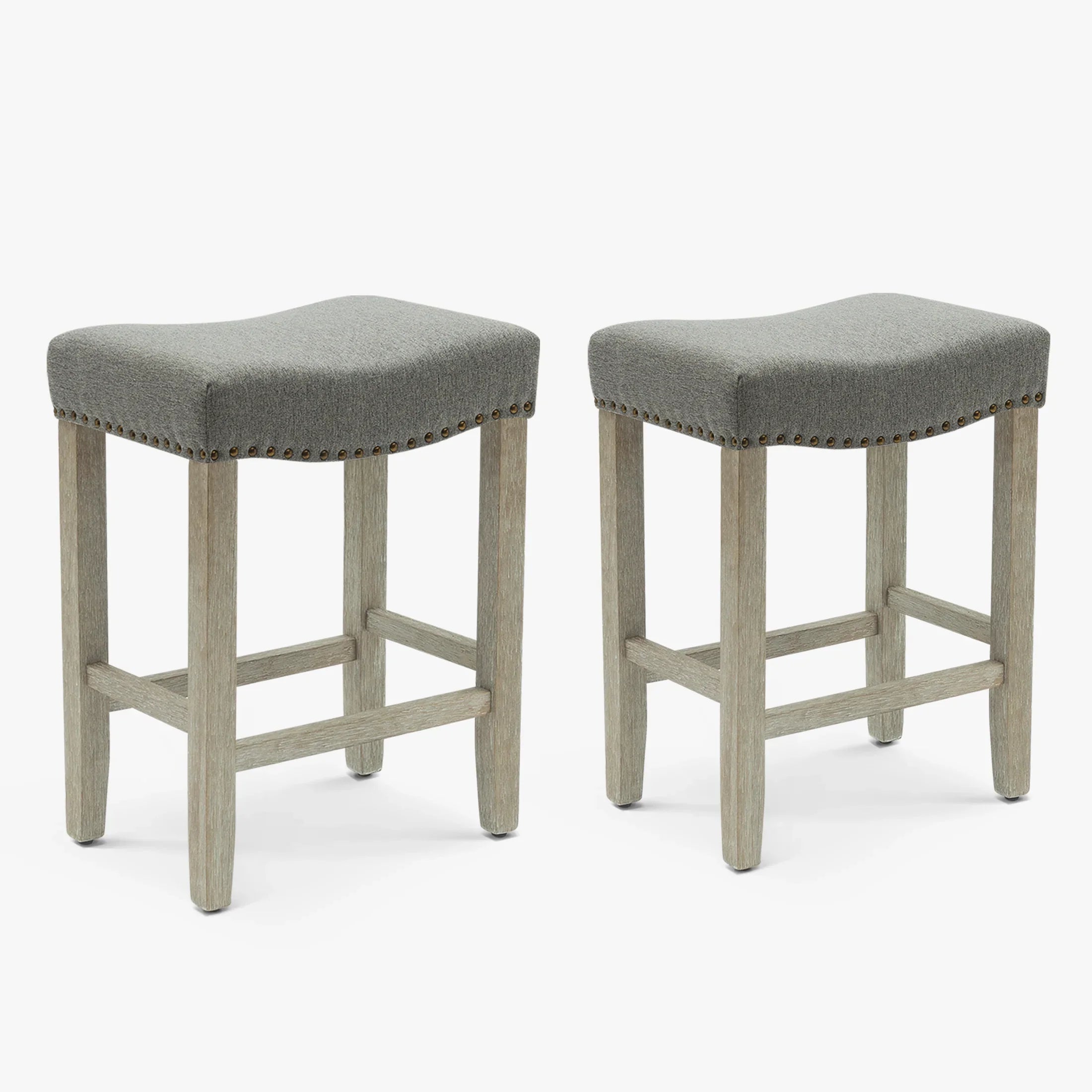 Bulmon 24" upholstered nail head bar counter stools with Gray color legs (2 piece set)