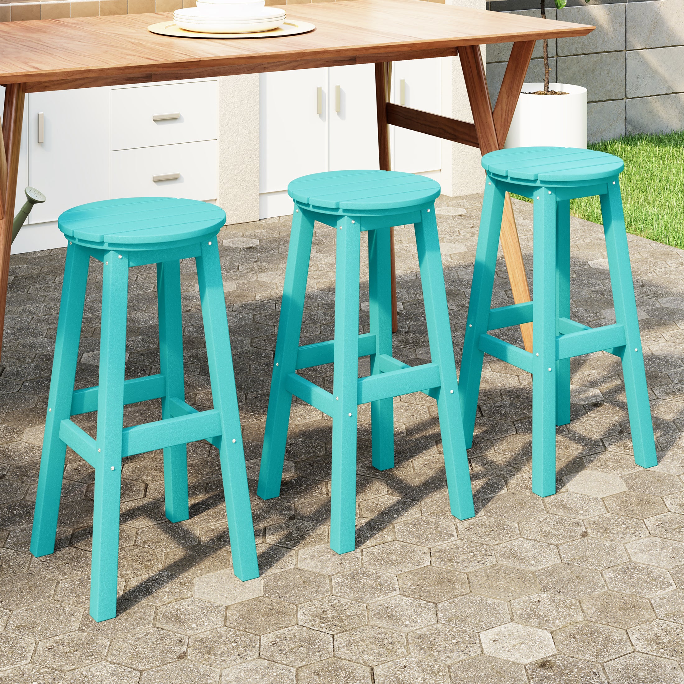 Paradise 29" HDPE Outdoor Patio Round Bar Stool Set of 3