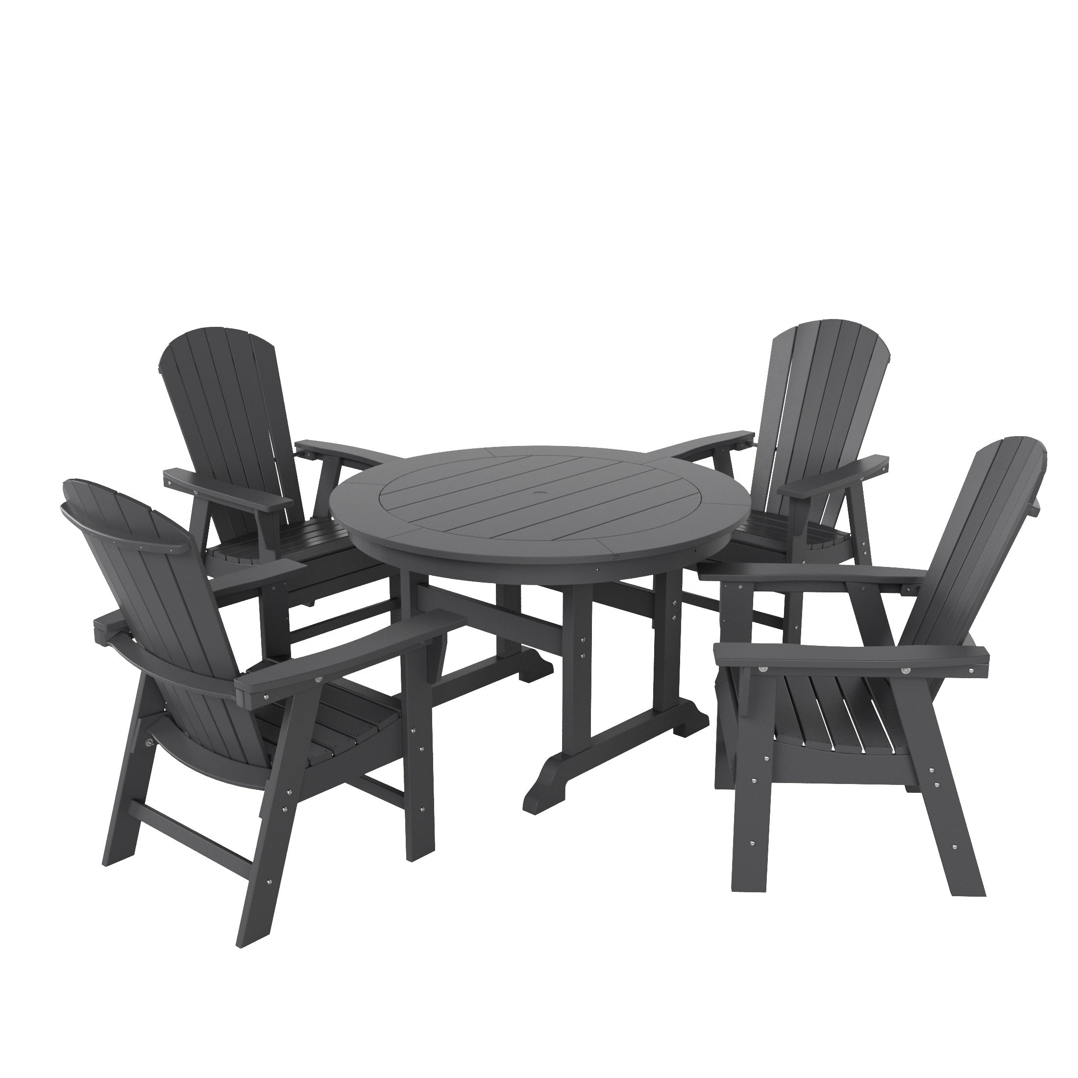 Portside 5 Piece Outdoor Patio Dining Round Table and Shell Back Armchair Set