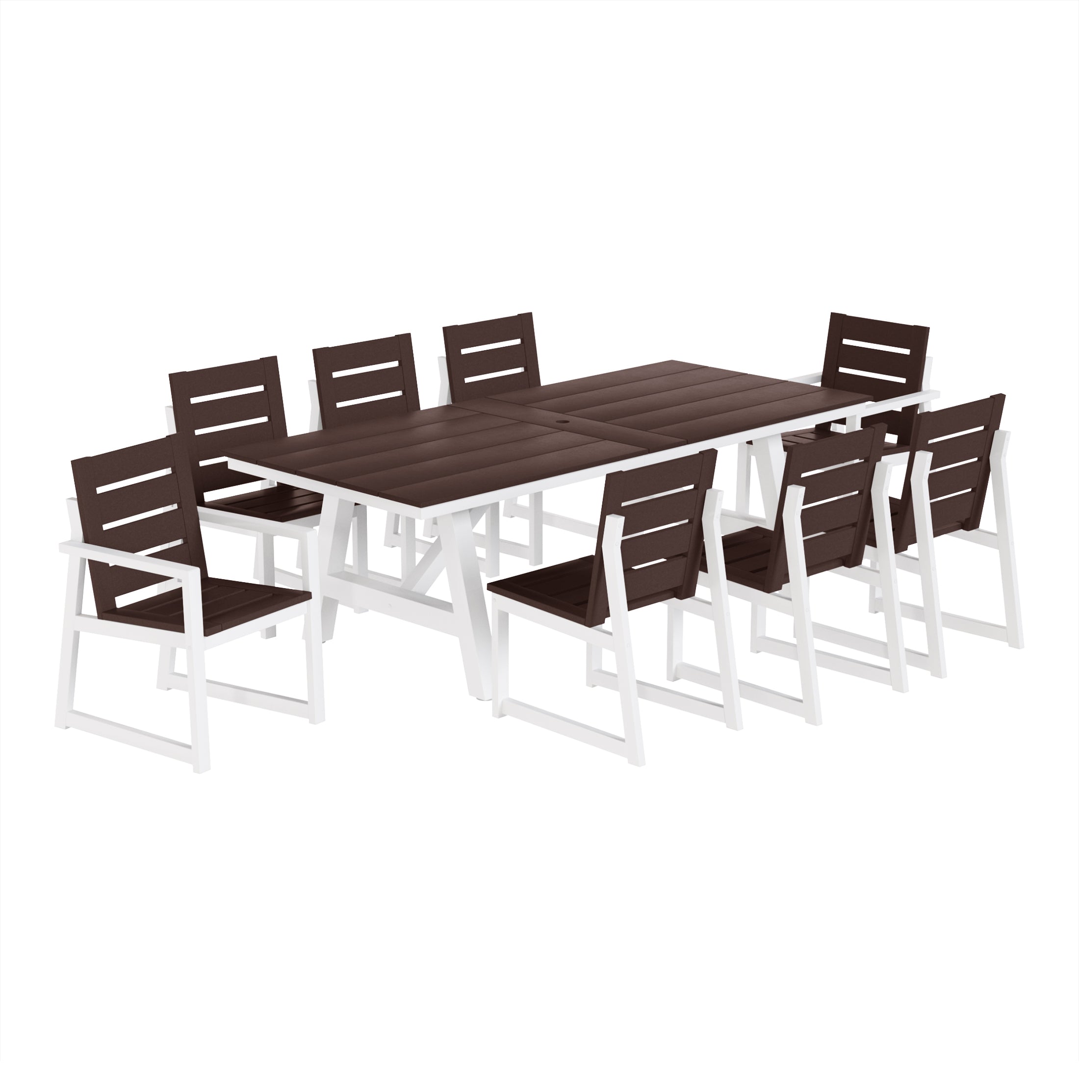 Stinson 9-Piece HDPE Outdoor Furniture Patio Dining Table With Umbrella Hole and Chairs Set For 8