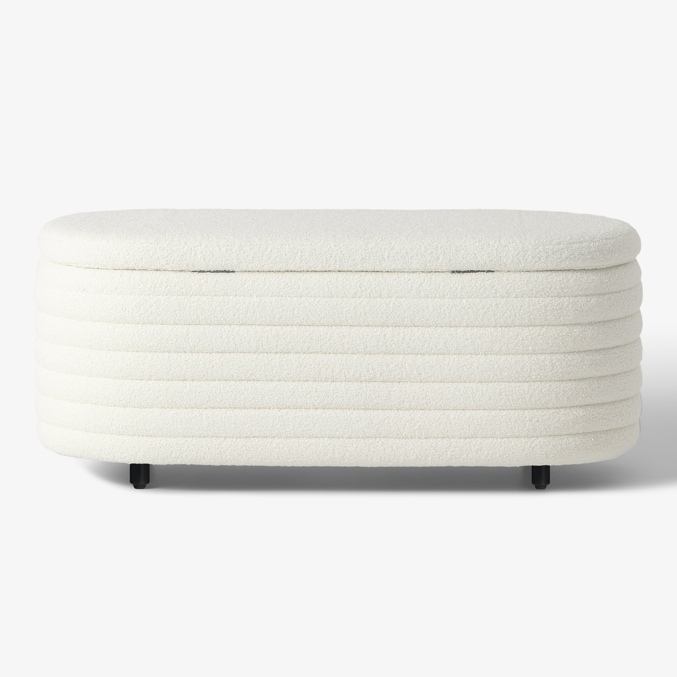 Celine 42" Wide Mid-Century Modern Upholstered Teddy Sherpa Tufted Oval Storage Ottoman Bench