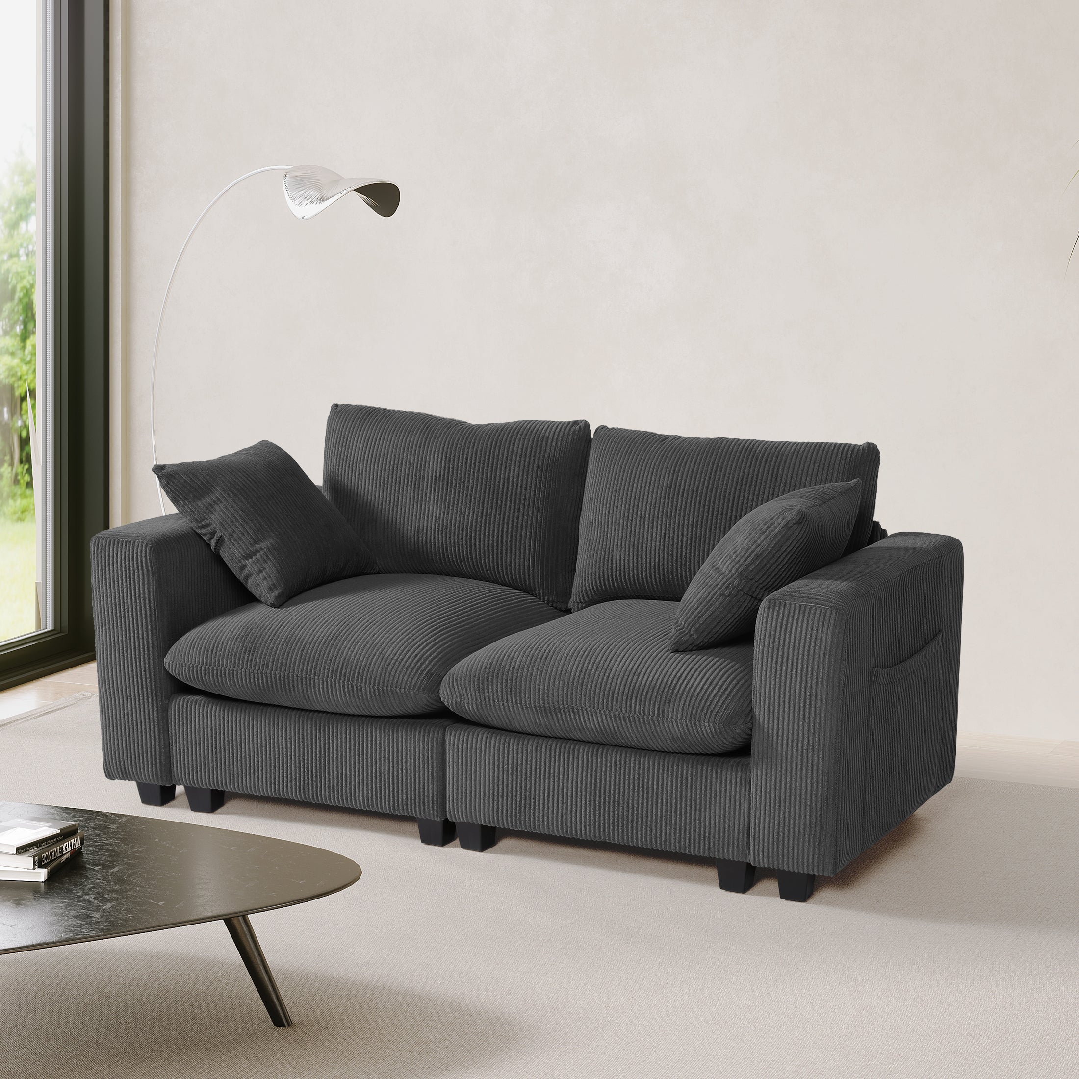 Ava 70" Modular Corduroy Loveseat Sofa With USB/Type-C Ports and Side Pockets