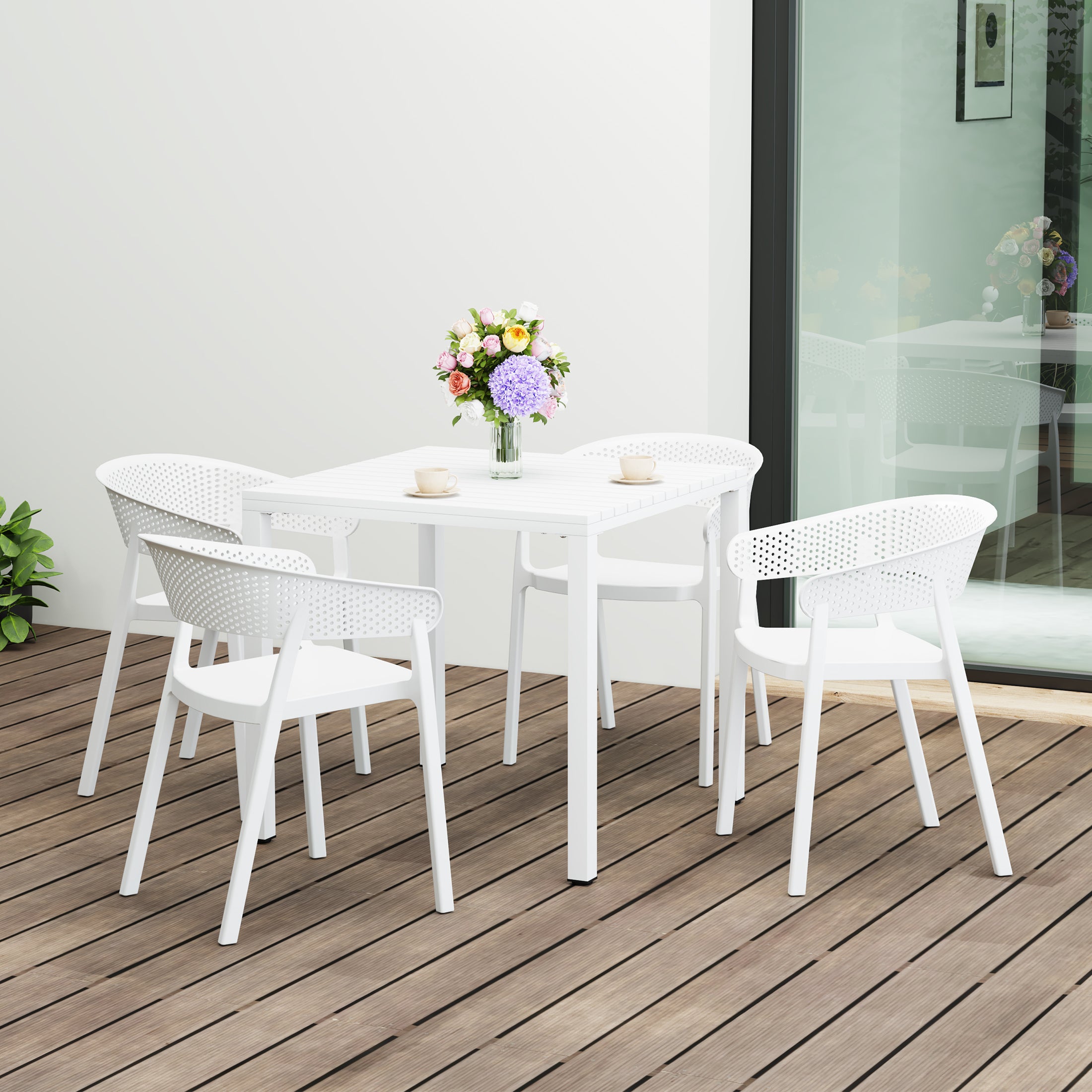 Sunshine 5-Piece Outdoor Metal Frame Square Dining Table Patio Set with Stackable Patio Dining Chairs
