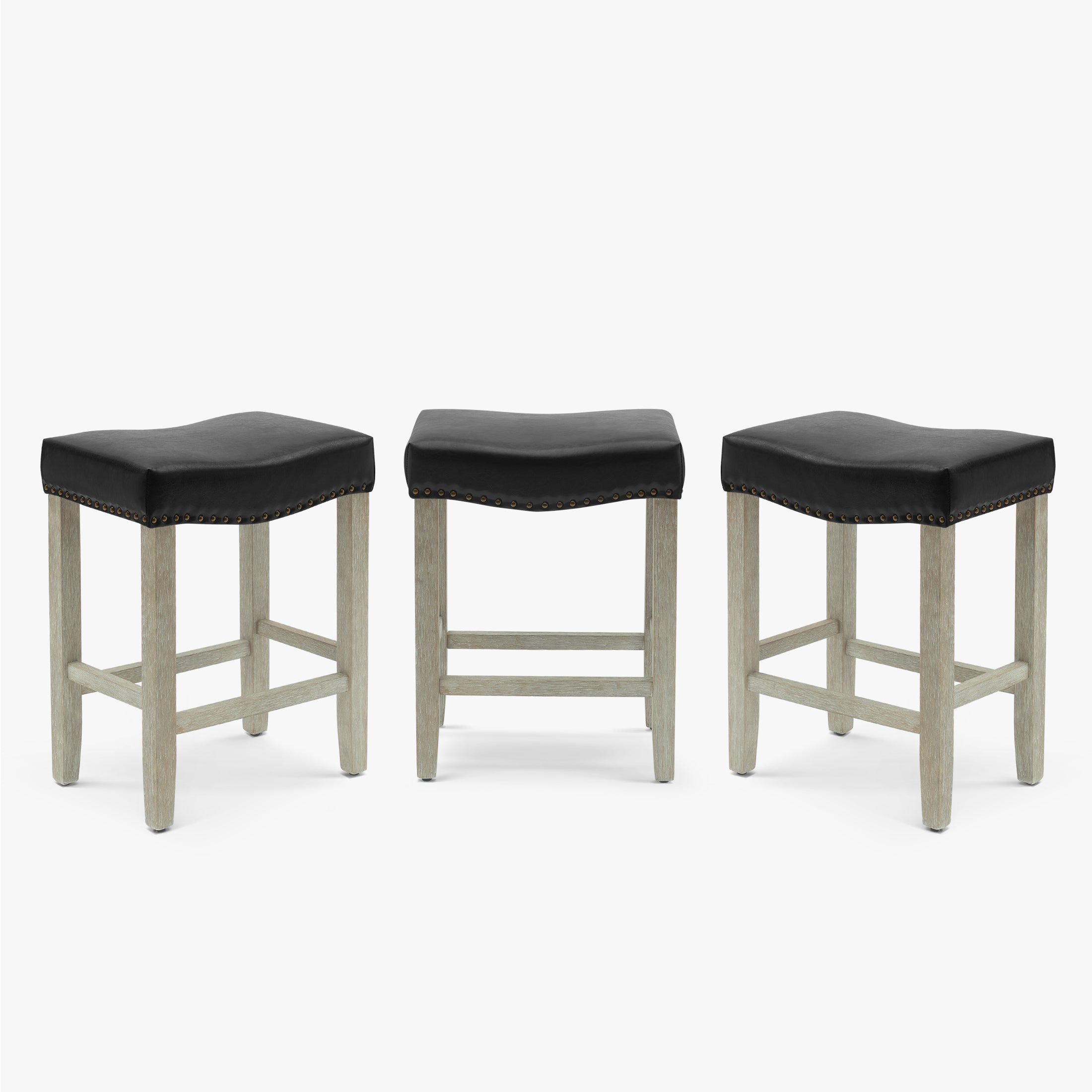 Bulmon 24" Upholstered Saddle Seat Antique Gray Counter Stool (Set of 3)