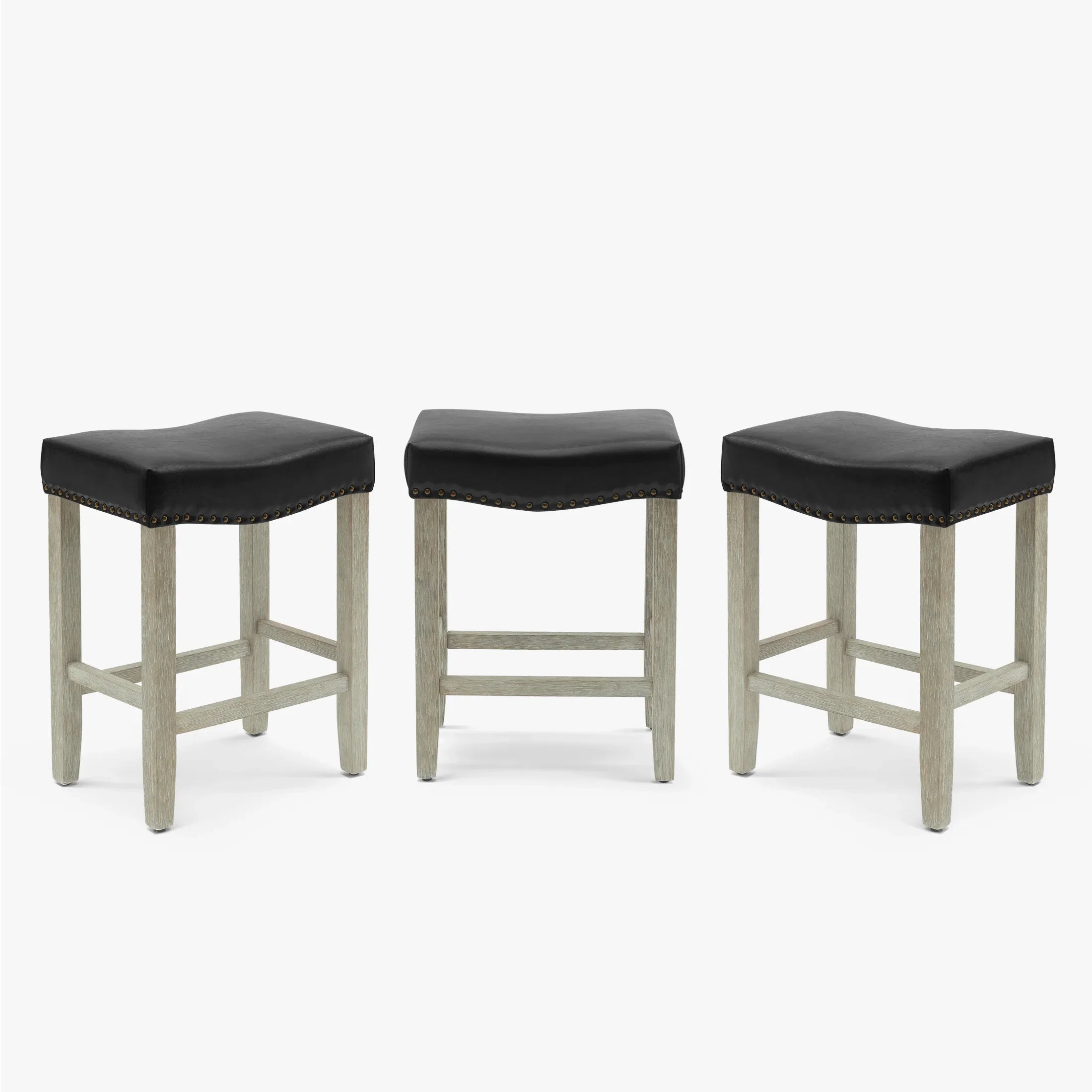 Bulmon 24" Upholstered Saddle Seat Antique Gray Counter Stool (Set of 3)