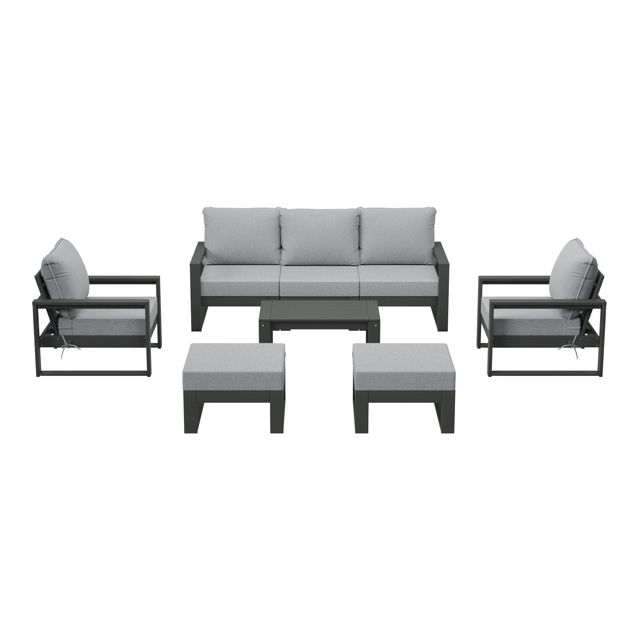 Rockaway 8-Piece Modern HDPE Outdoor Patio Furniture Conversation Set with Coffee Table and Ottomans