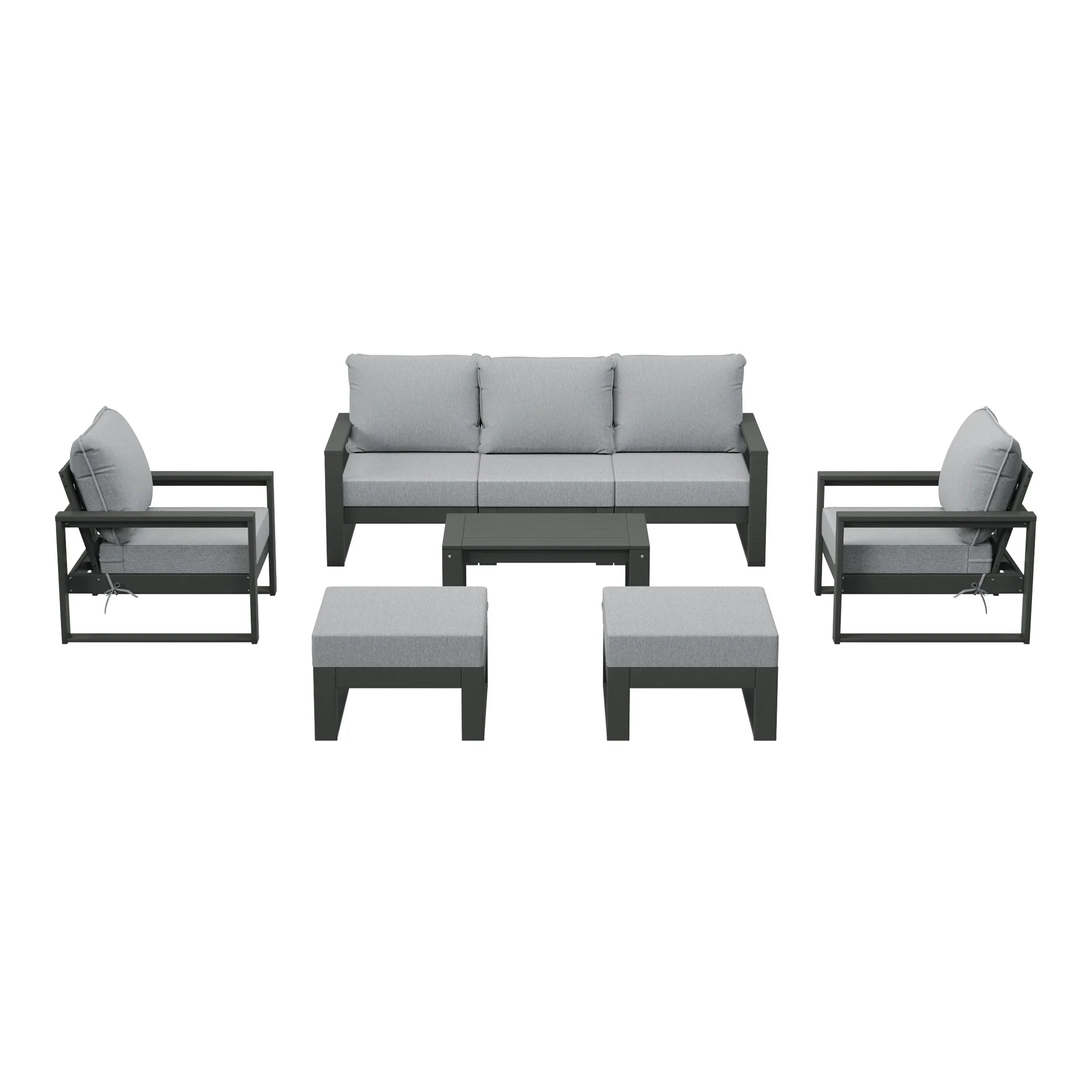 Rockaway 8-Piece Modern HDPE Outdoor Patio Furniture Conversation Set with Coffee Table and Ottomans