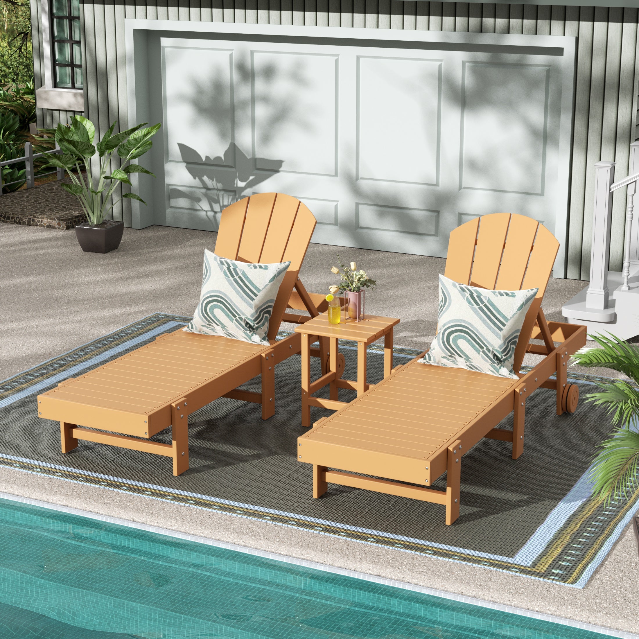 Paradise 3 Piece Poly Reclining Chaise Lounge With Wheels